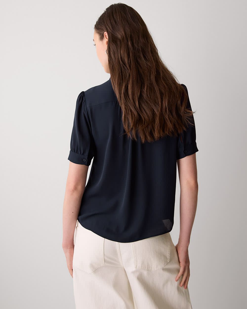 Silky Crepe Short-Sleeve Buttoned-Down Blouse | RW&CO.