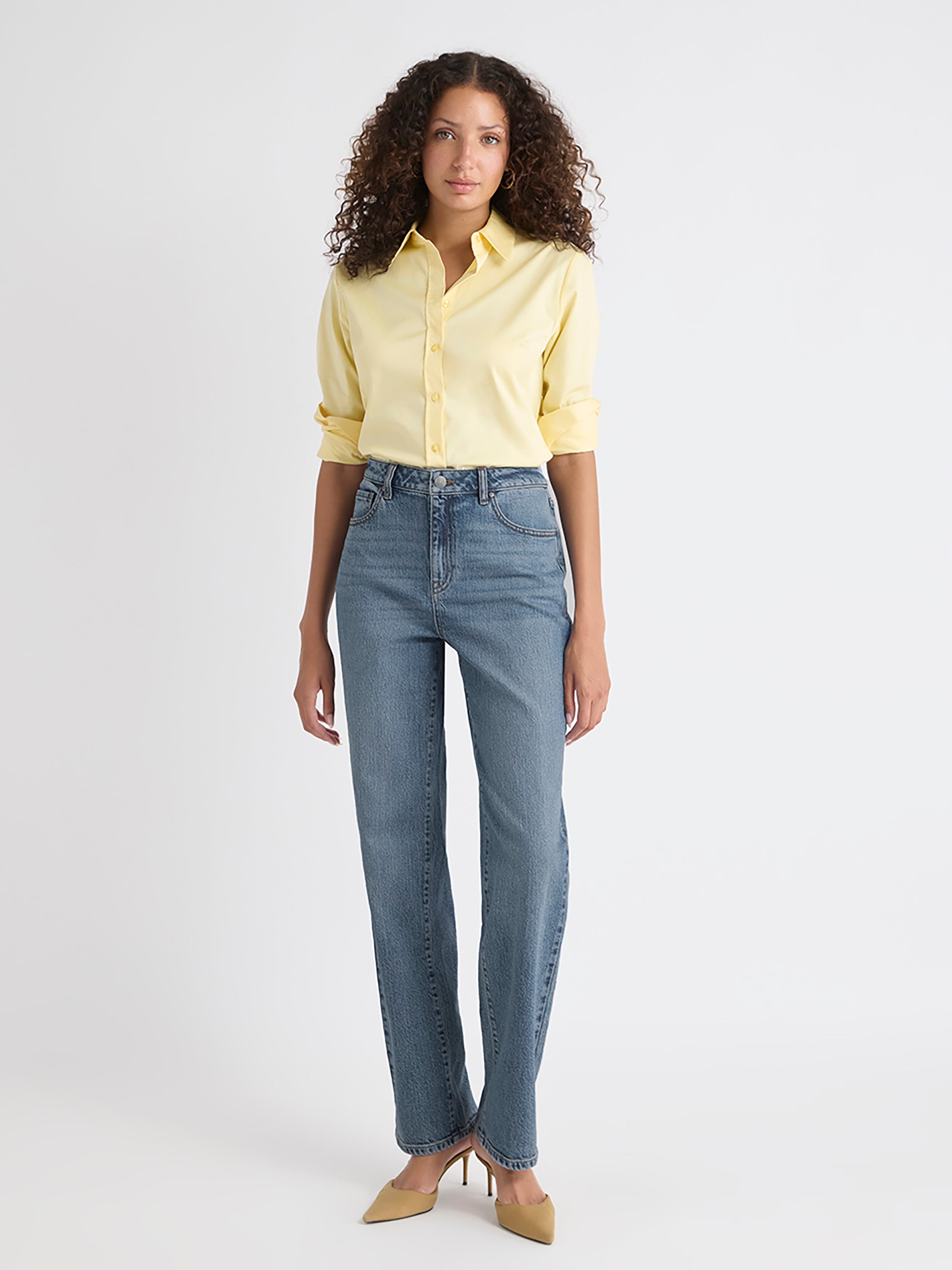 Blouse Boutonnée en Popeline à Manches Longues