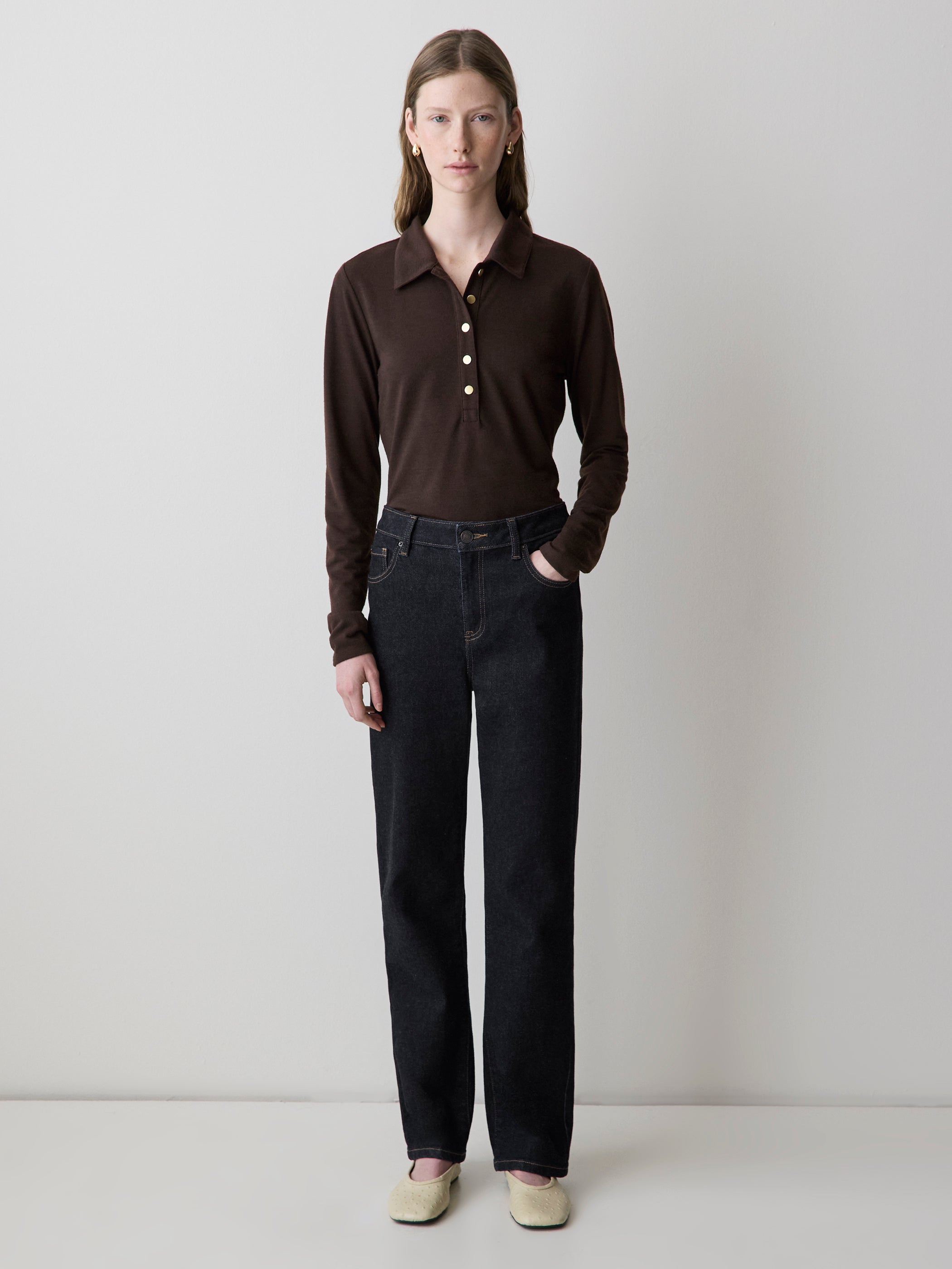 Jeans à Délavé Foncé à Taille Haute et Jambe Droite