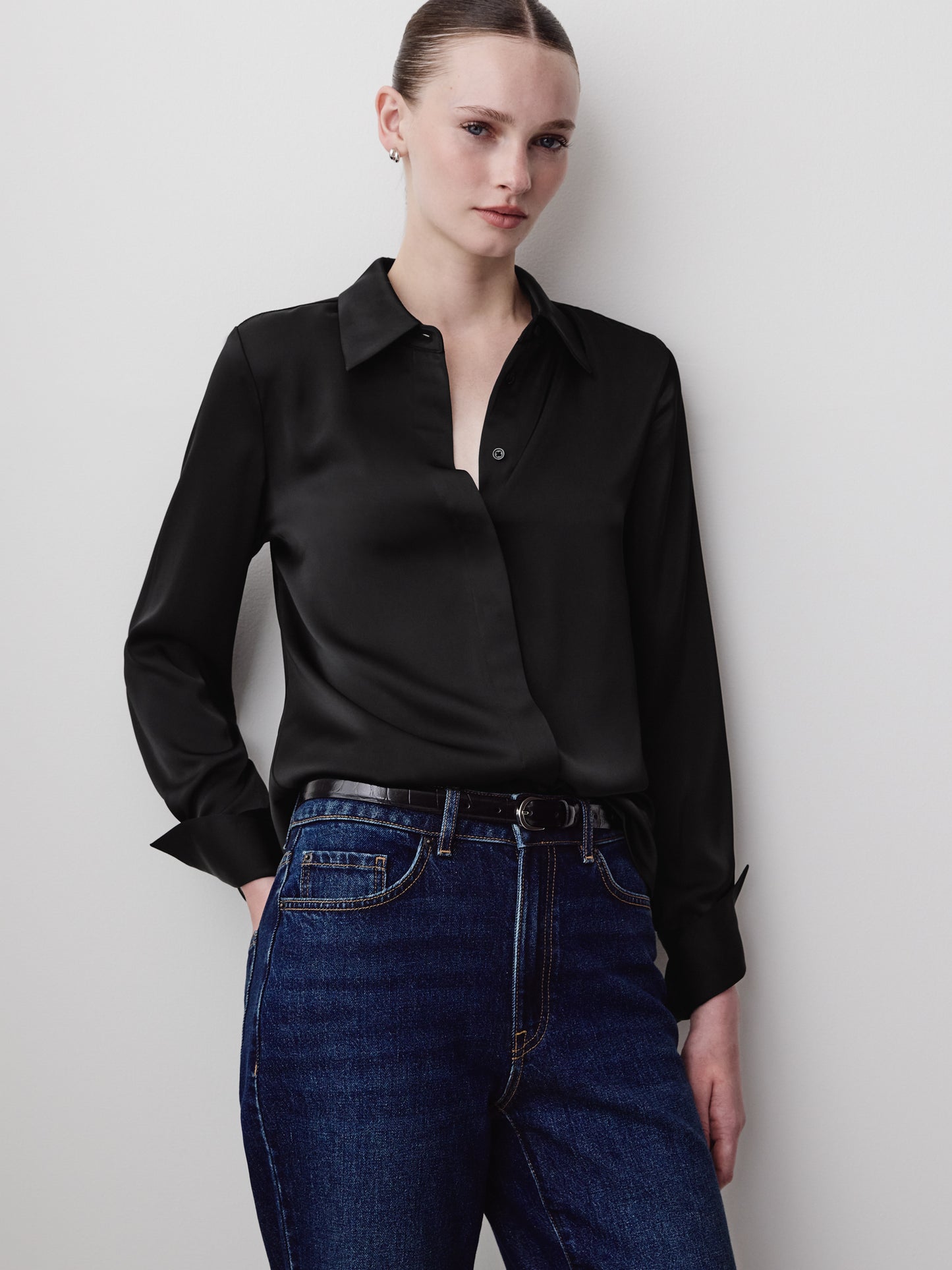 Woven Satin Long Sleeve Shirt