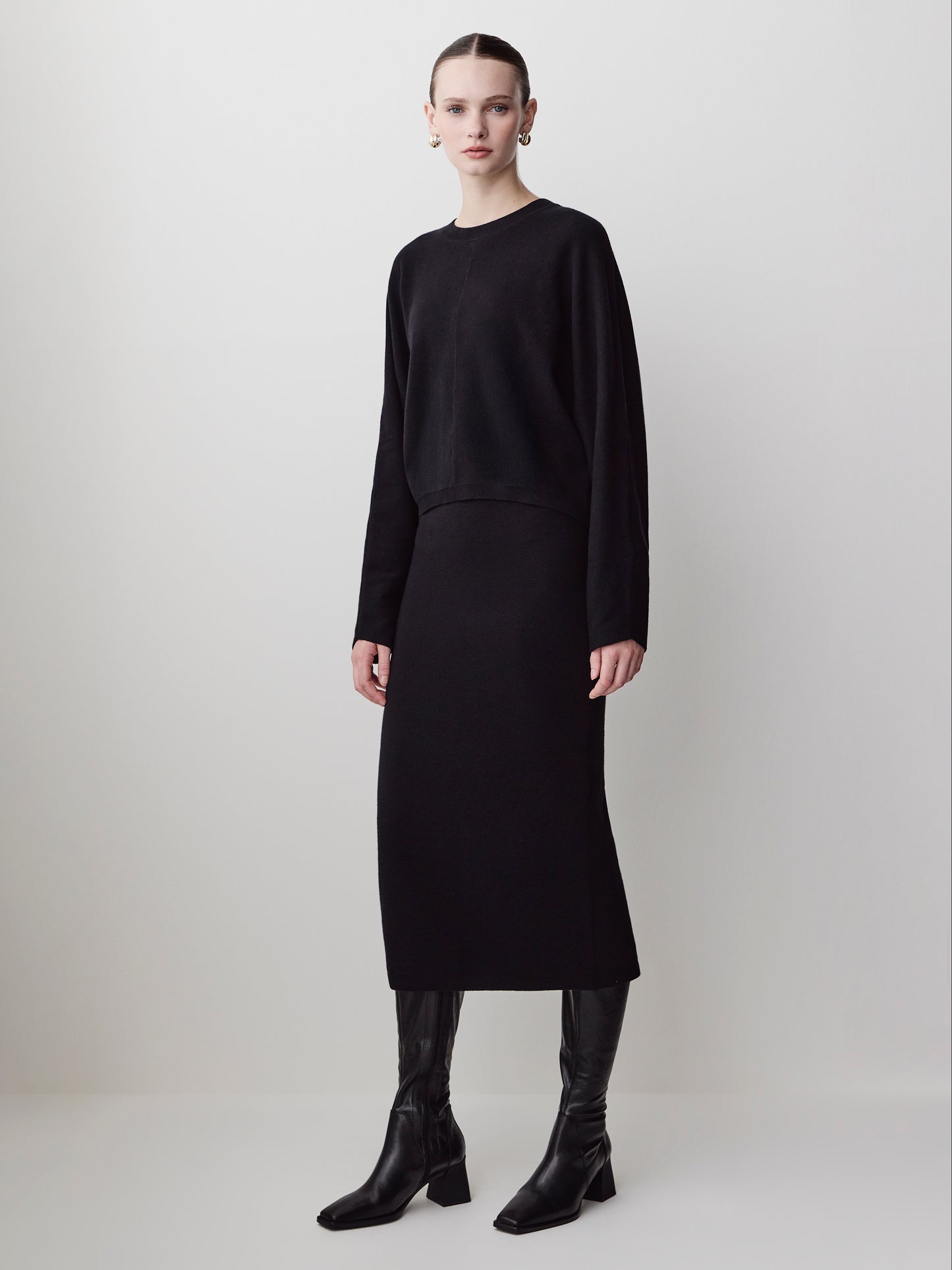Knit Sweater Dolman Sleeve Cotton Blend