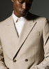 Woven Double Breasted Taupe Pinstripe Blazer