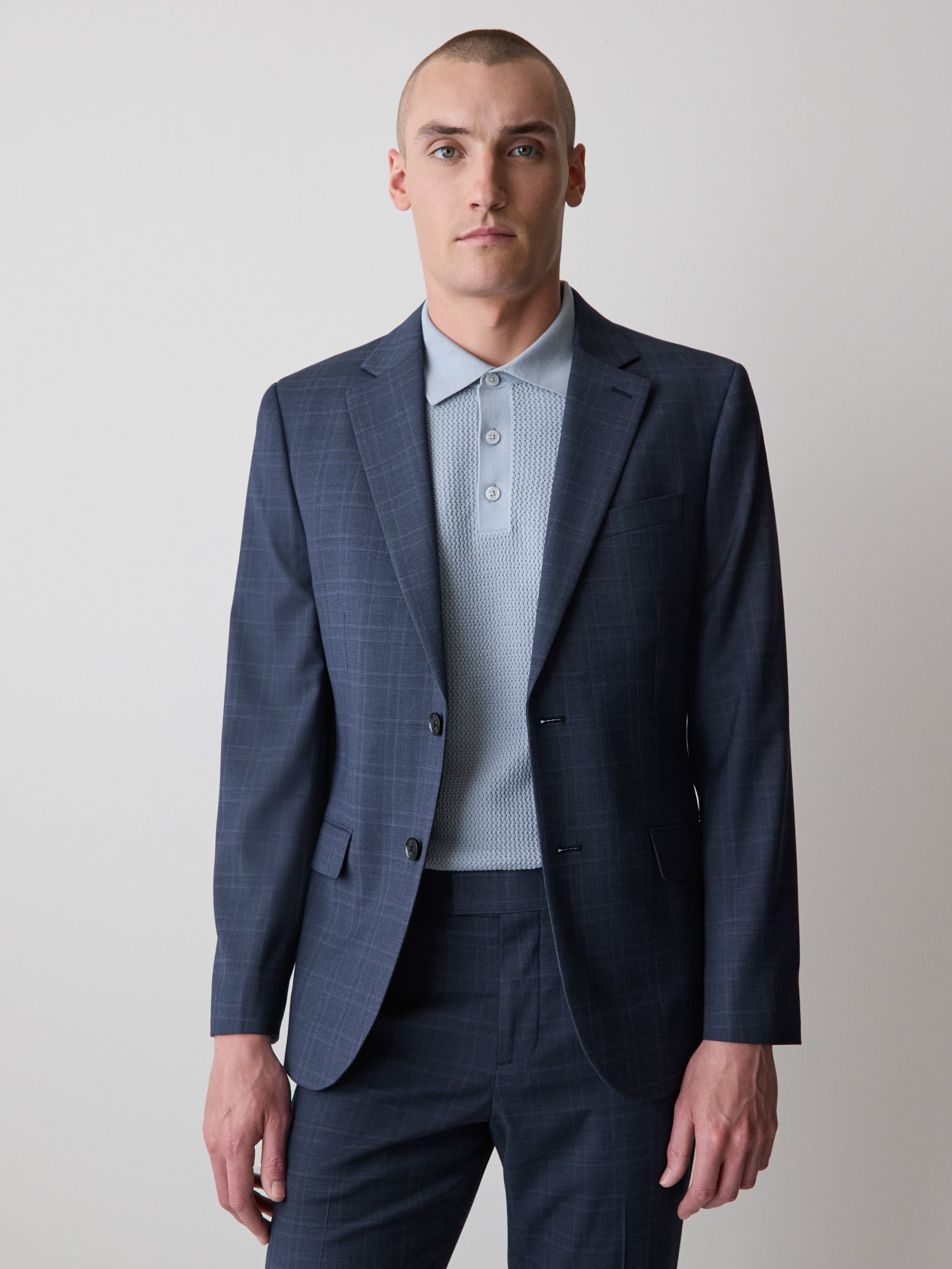 Slim Fit Blue Check Woven Blazer