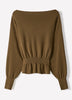 Ladies Knit Sweater Cinched Waist Boat Neck Cotton Blend