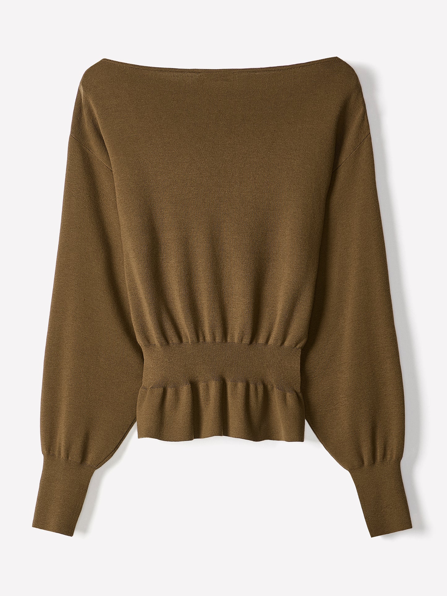 Ladies Knit Sweater Cinched Waist Boat Neck Cotton Blend