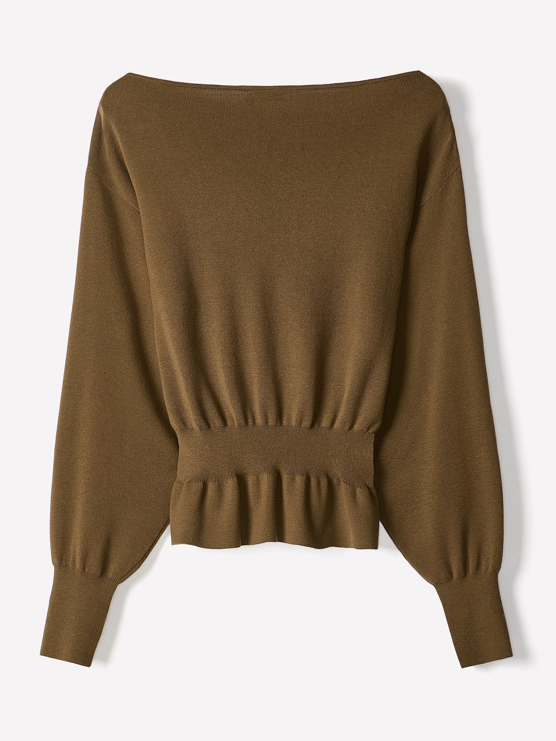 Ladies Knit Sweater Cinched Waist Boat Neck Cotton Blend