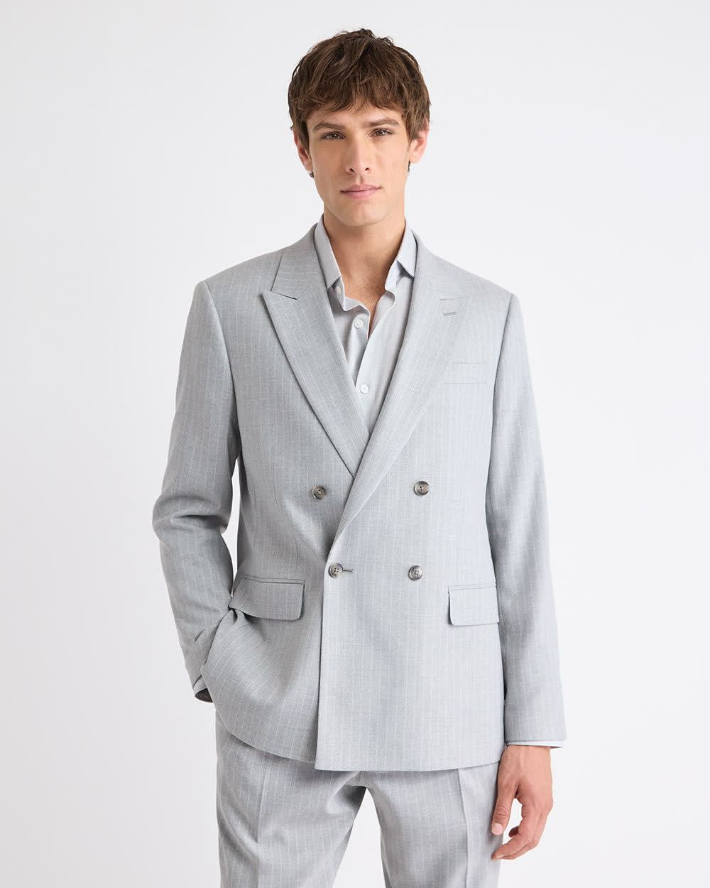 Tailored Fit Double-Breasted Striped Suit Blazer