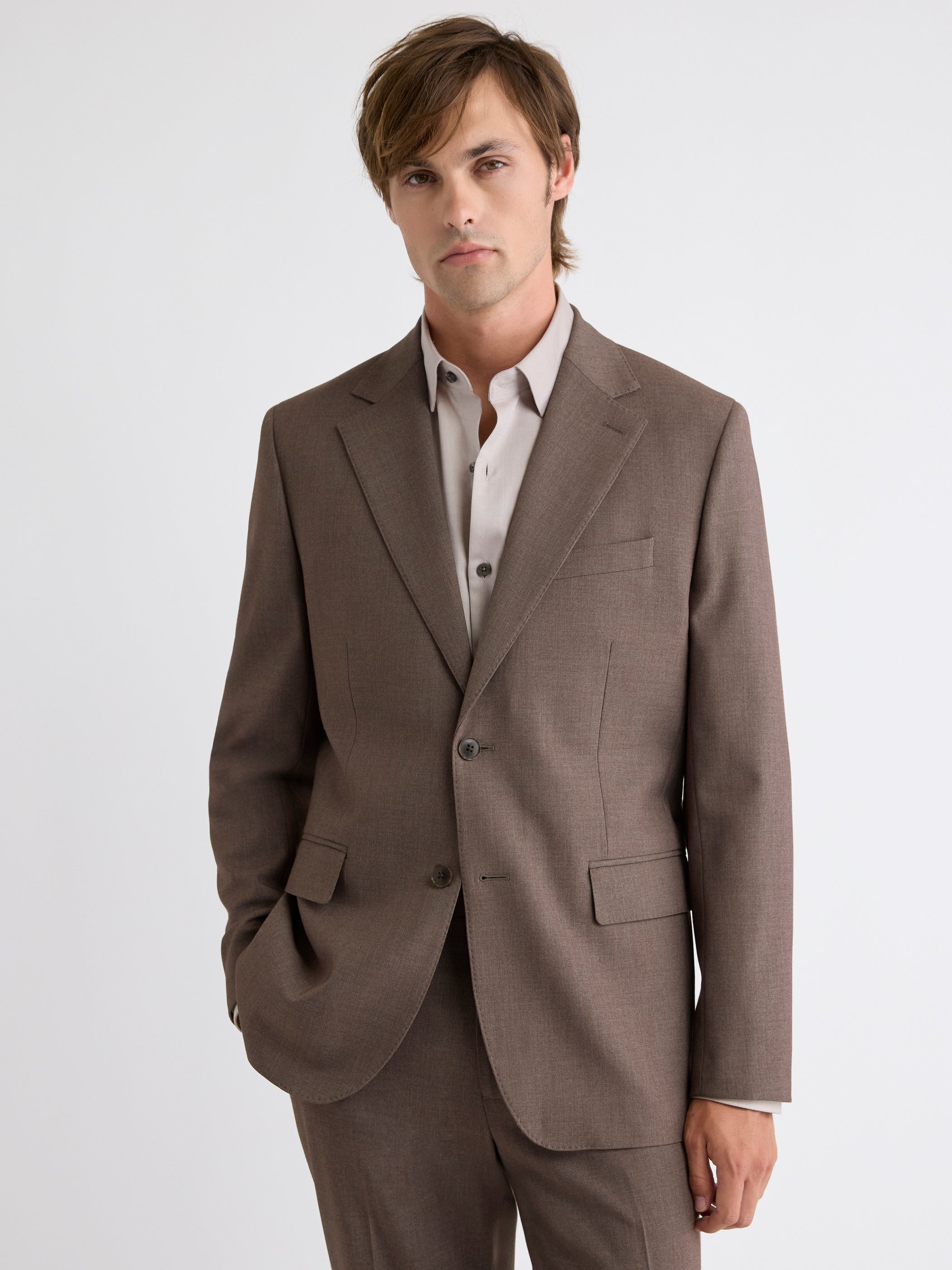 Tailored-Fit Taupe Suit Blazer