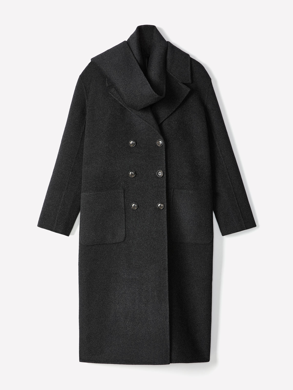 Wool Blend Double-Breasted Coat with Removable Scarf