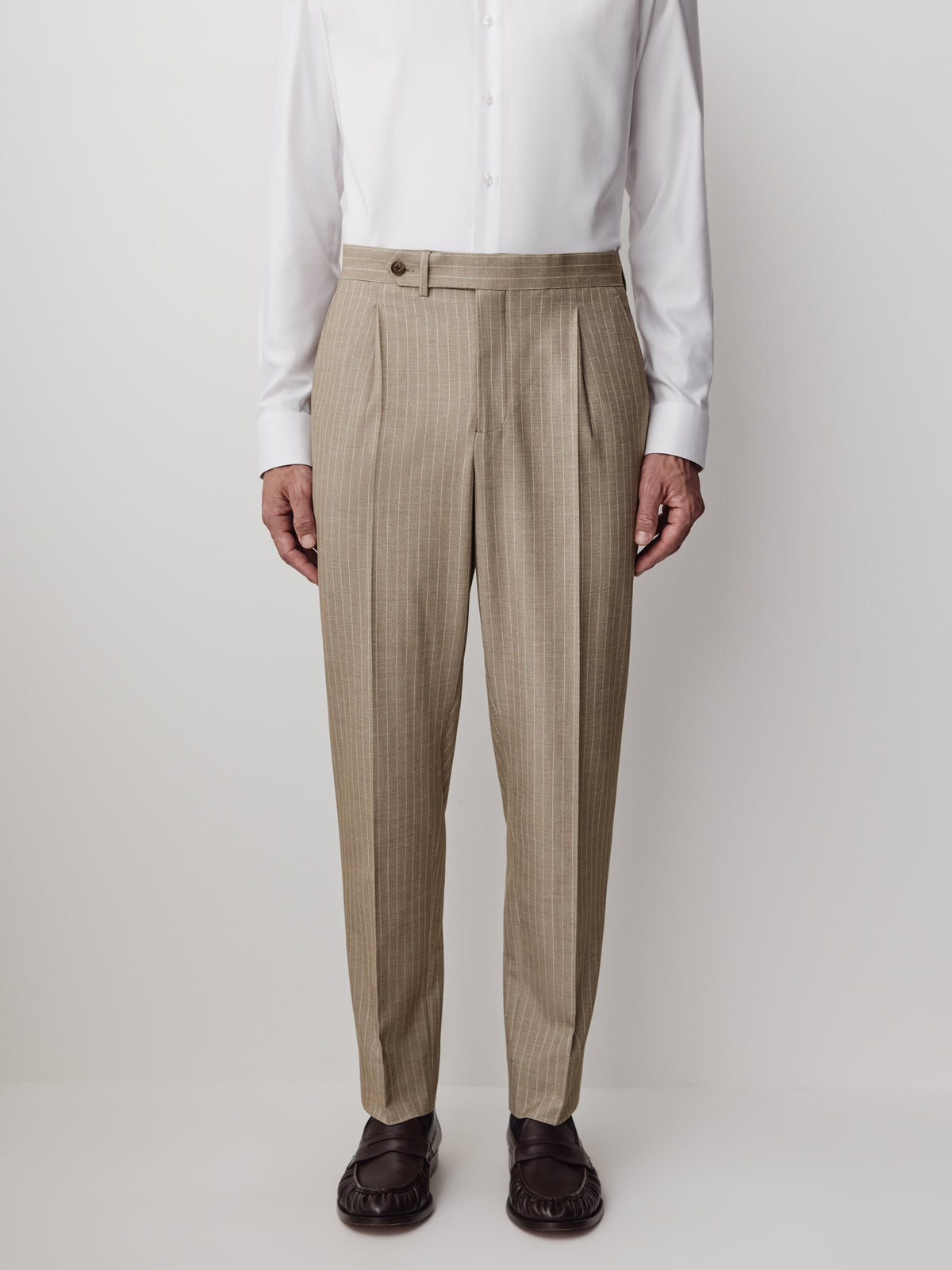 Pleated Tapered-Leg Striped Suit Pant