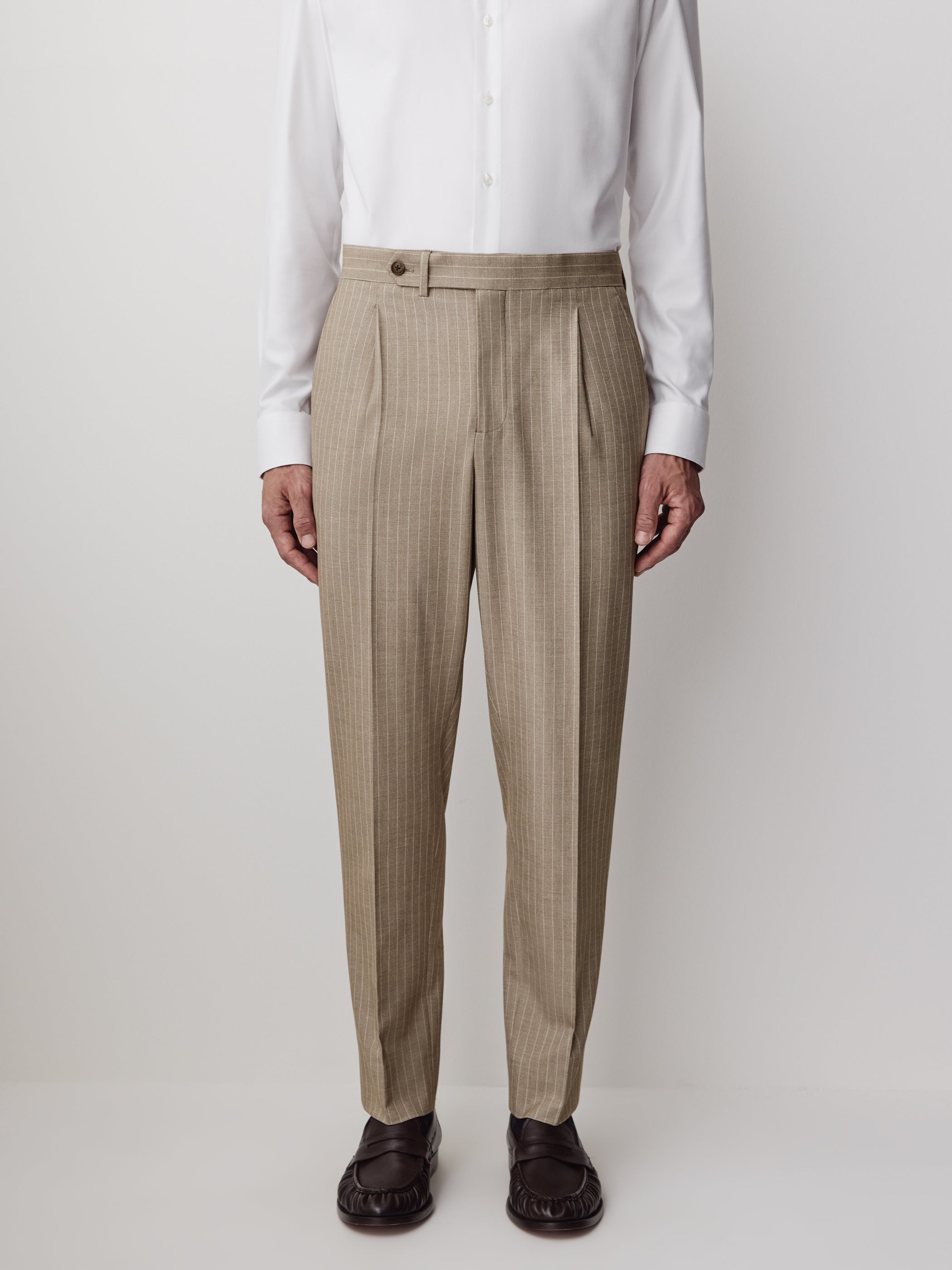 Pleated Tapered-Leg Striped Suit Pant