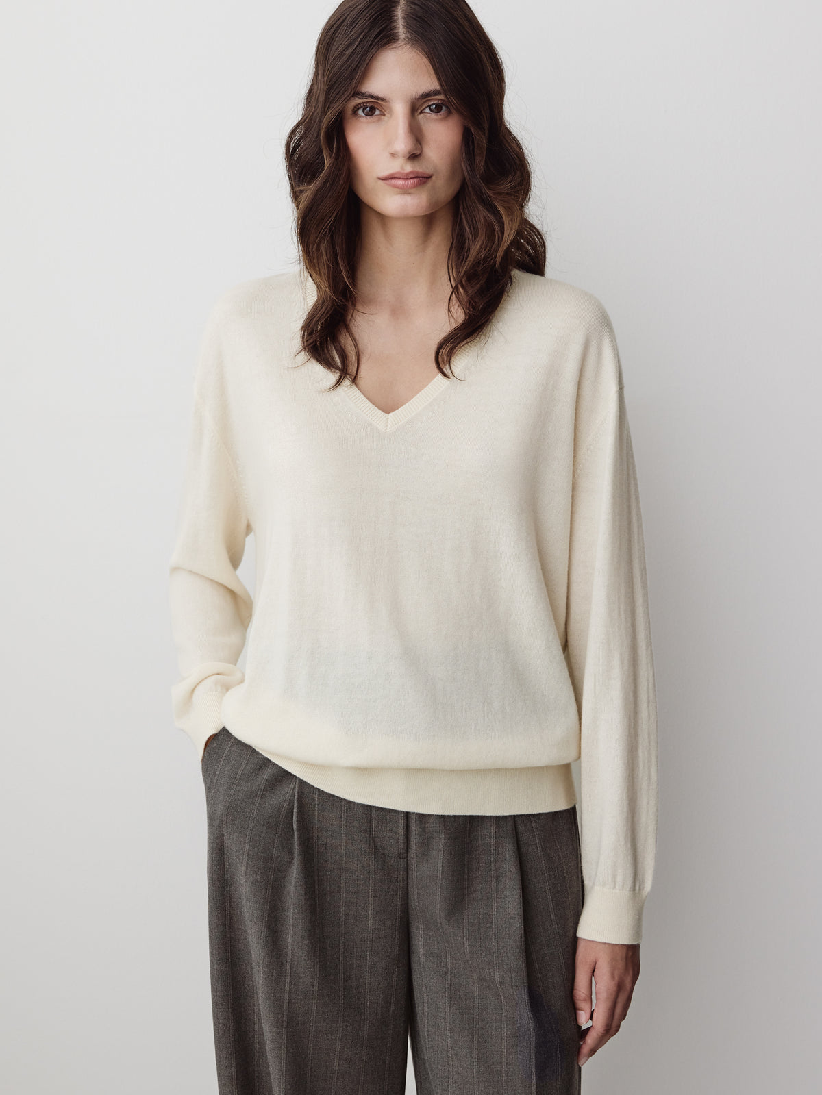 Long-Sleeve V-Neck Oversized Merino Sweater