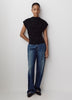 Extended-Sleeve Crew-Neck Draped Top