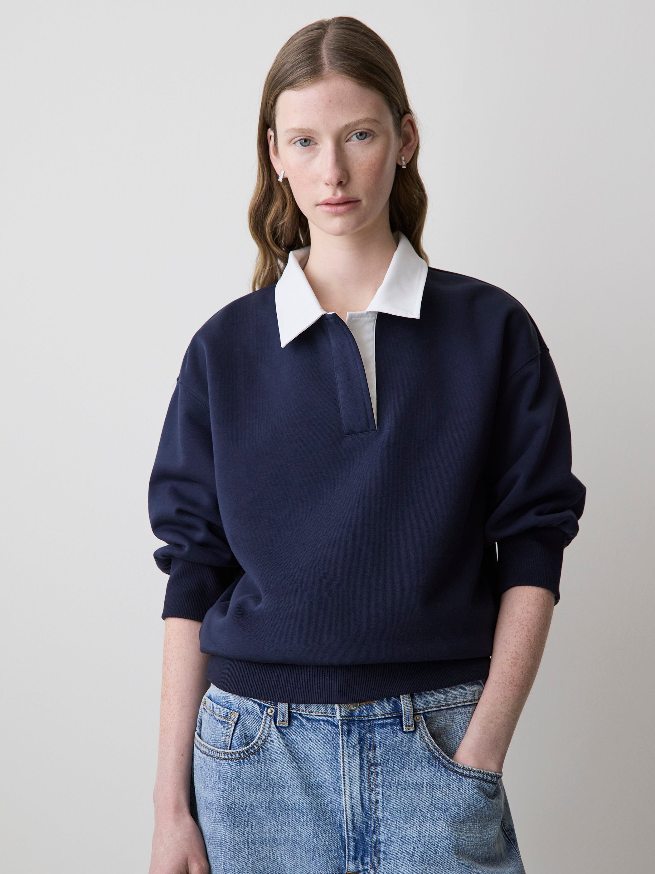 Polo en French Terry à Manches Longues