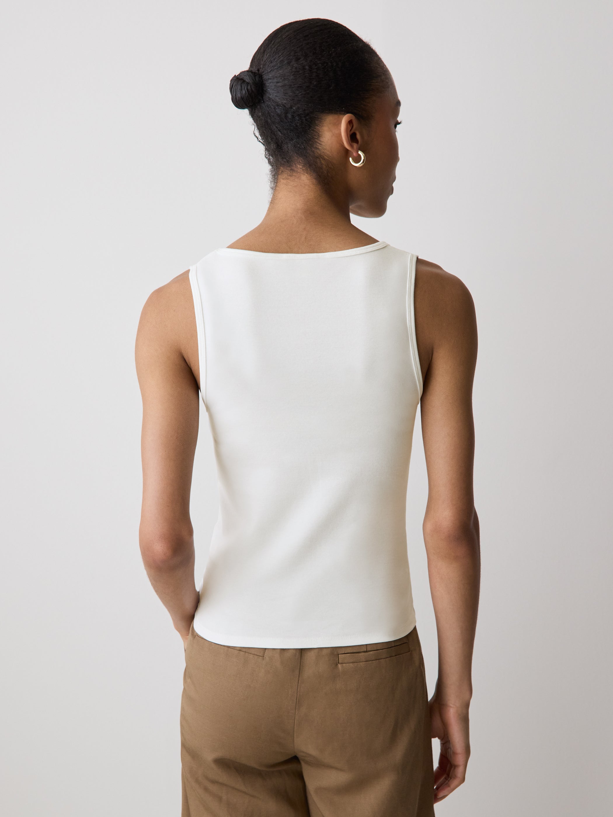 Knit Tank Top Square Neck Cotton Blend