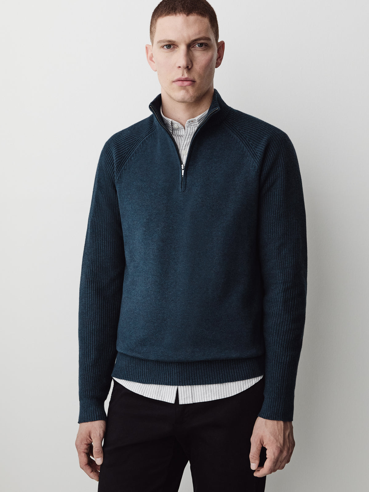 Long-Sleeve Half-Zip Mock-Neck Sweater