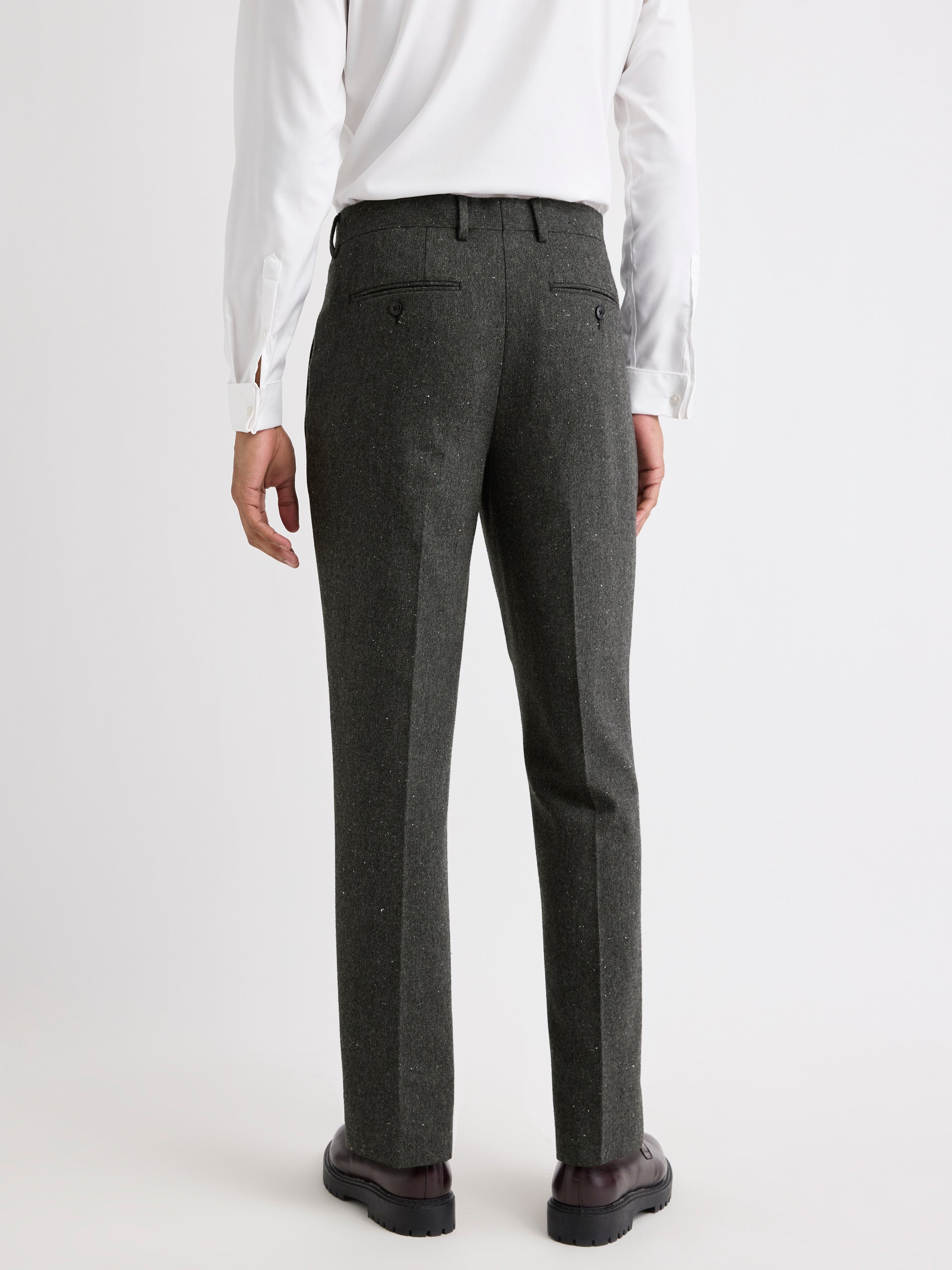 Pleated Tapered-Leg Tweed Suit Pant