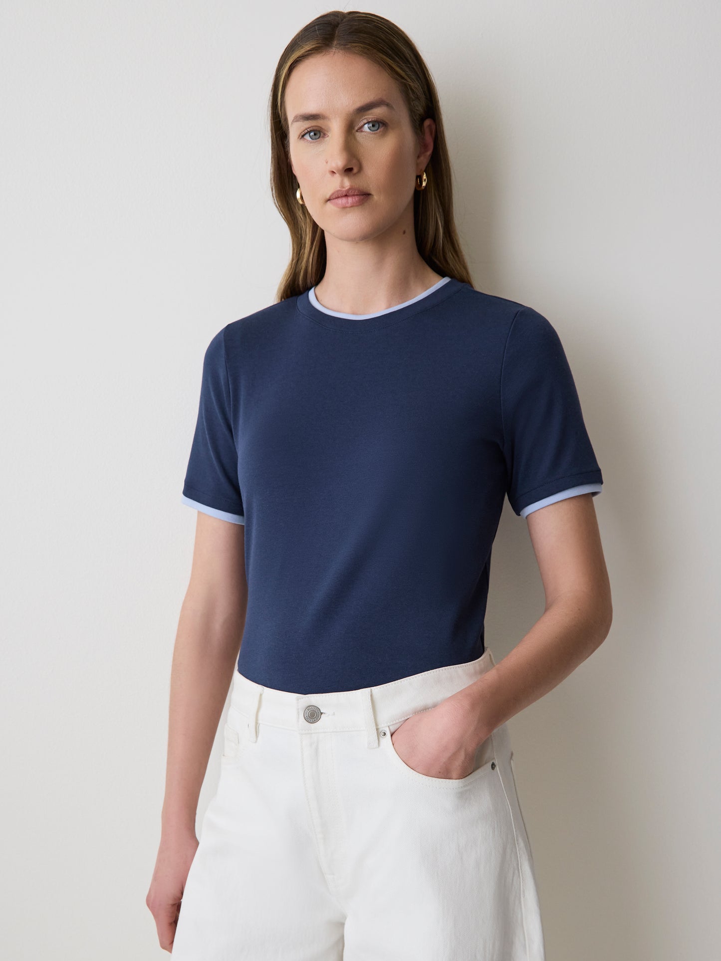 Short-Sleeve Crew-Neck Ribbed Basic Tee