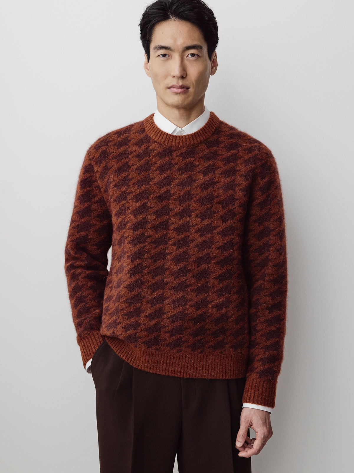 Men's Knit Houndstooth Jacquard Crewneck Sweater