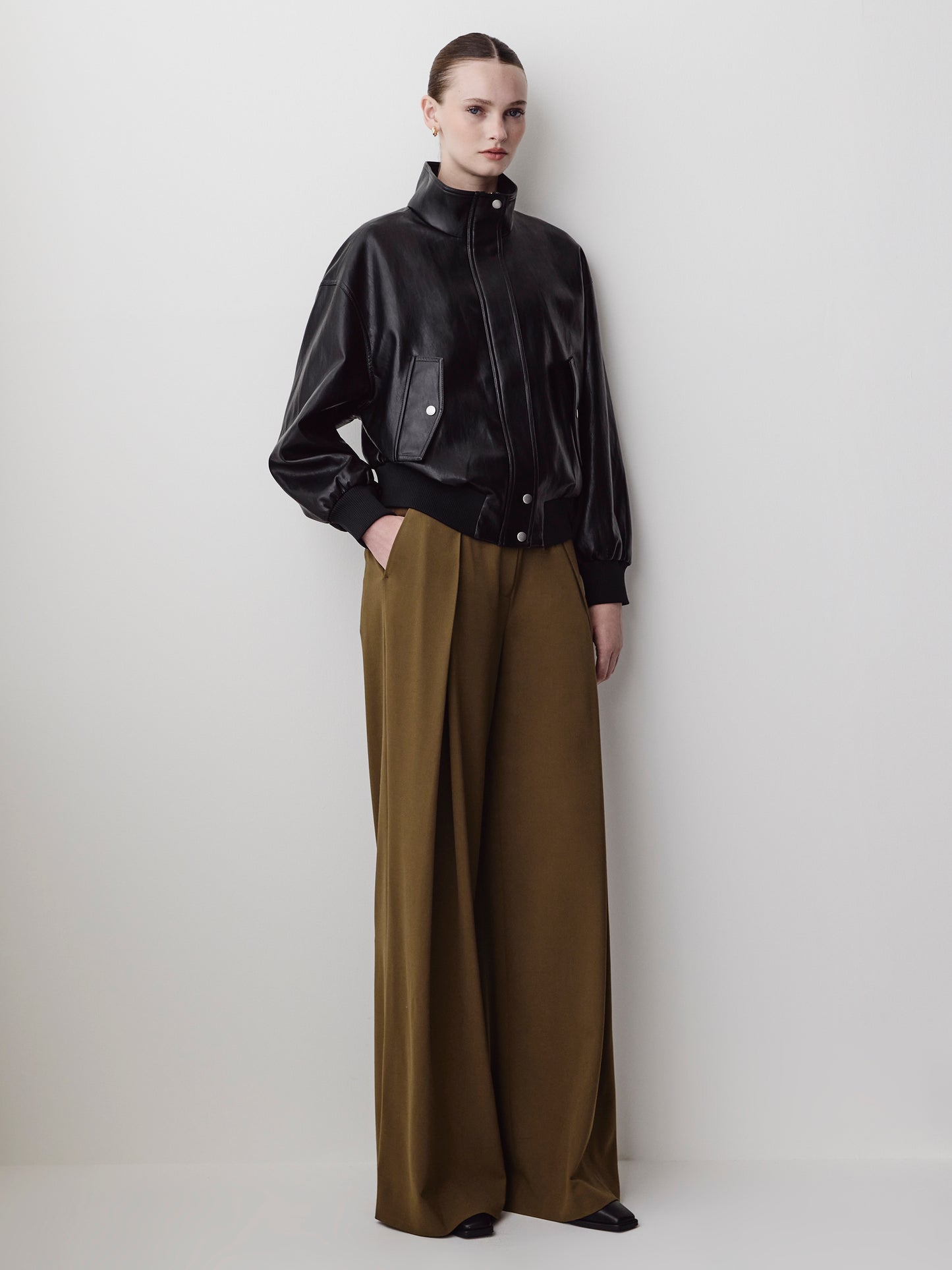 Woven PU Coated Jacket with Funnel Neck