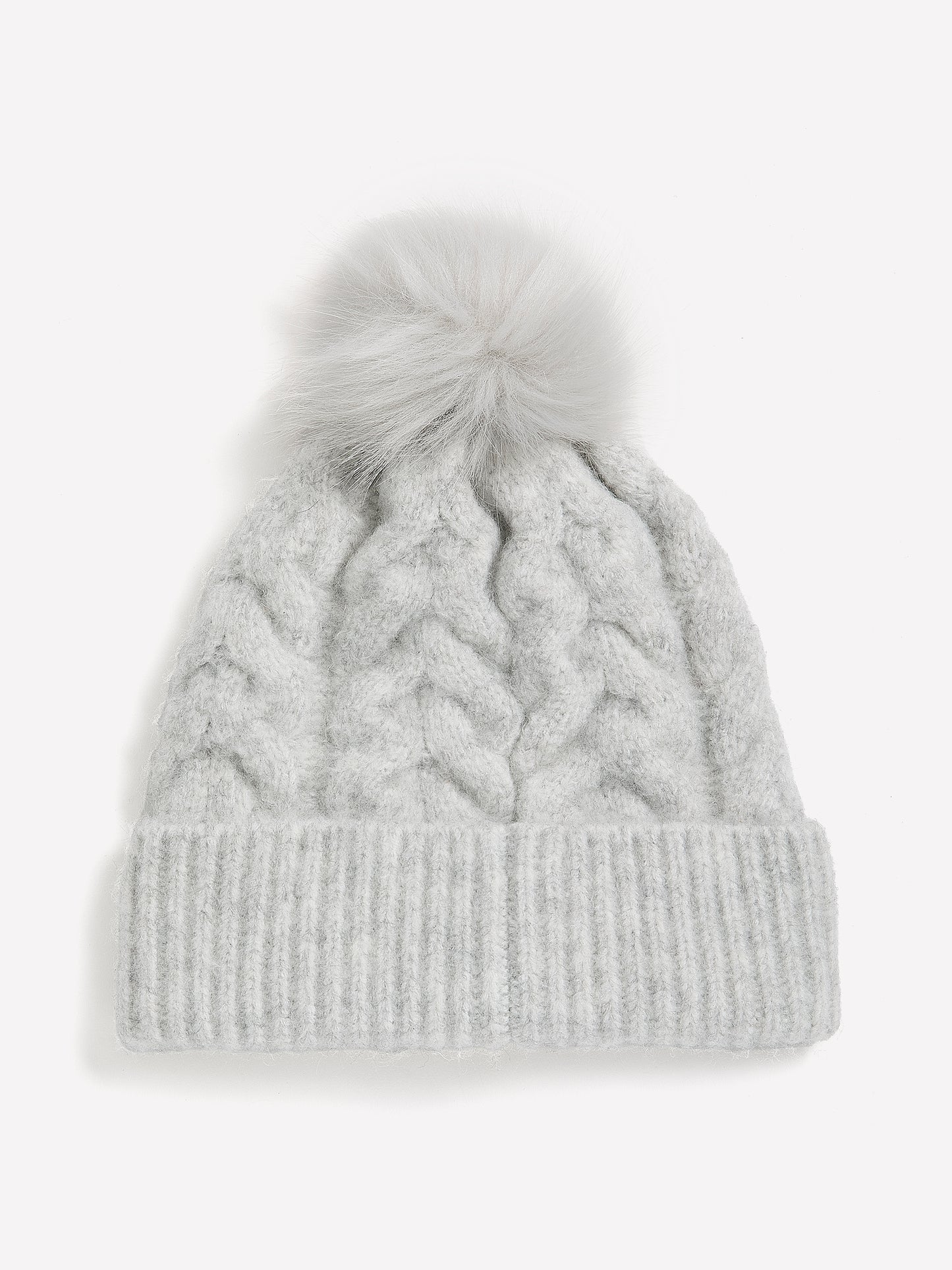 Cable-Knit Beanie with Pompom