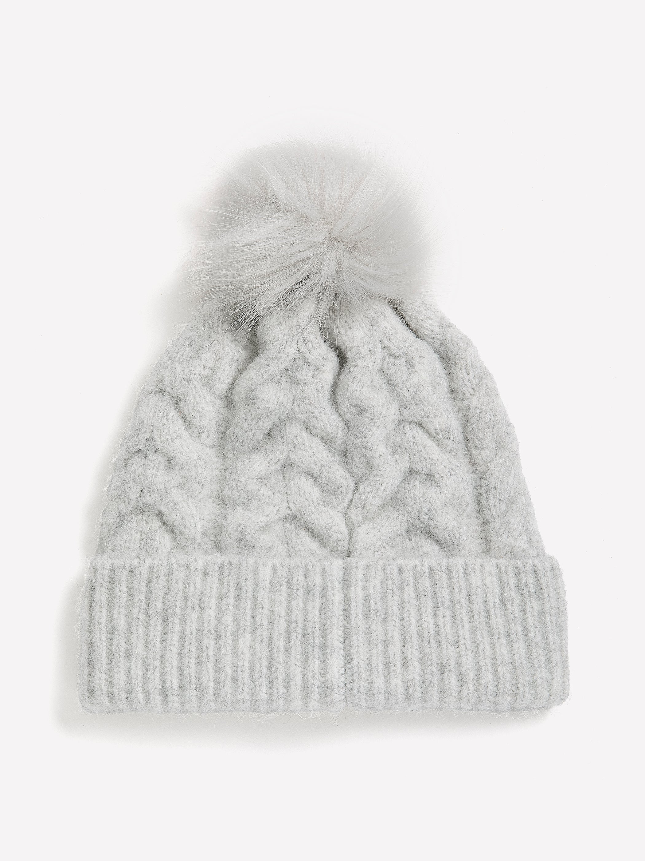 Cable-Knit Beanie with Pompom