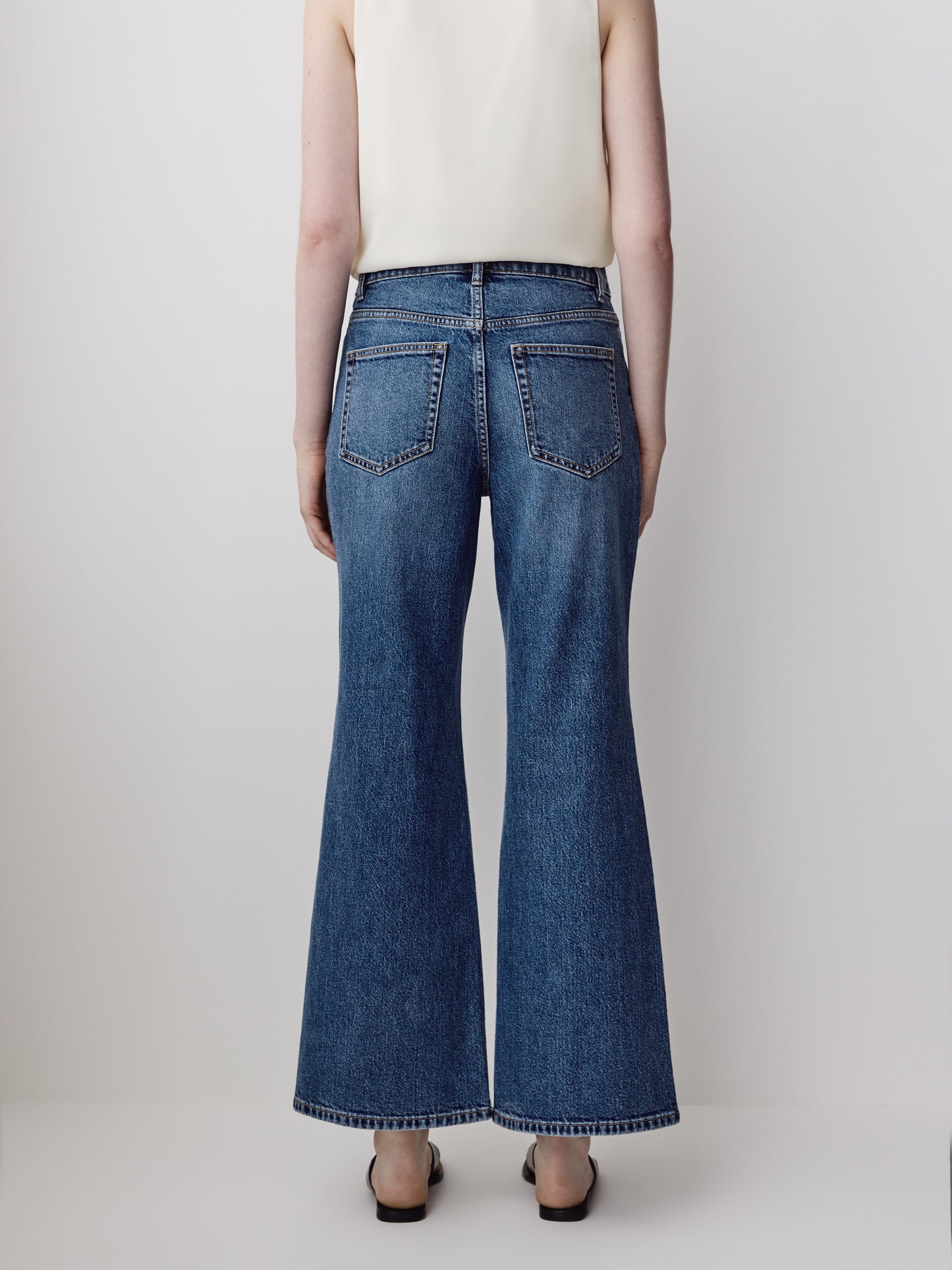 Woven Denim Pant High Rise Wide Leg