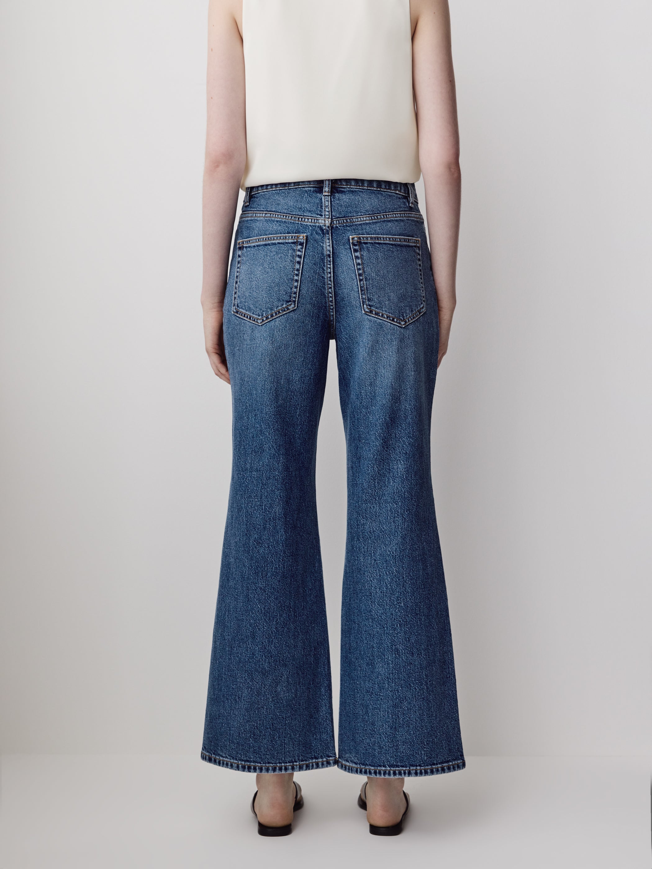 Woven Denim Pant High Rise Wide Leg