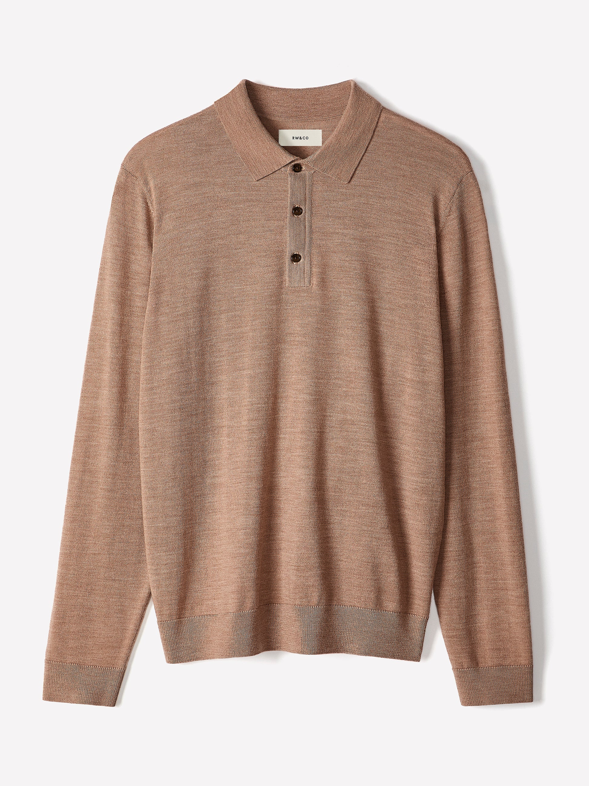 Merino Wool Knit Polo Sweater Long Sleeve