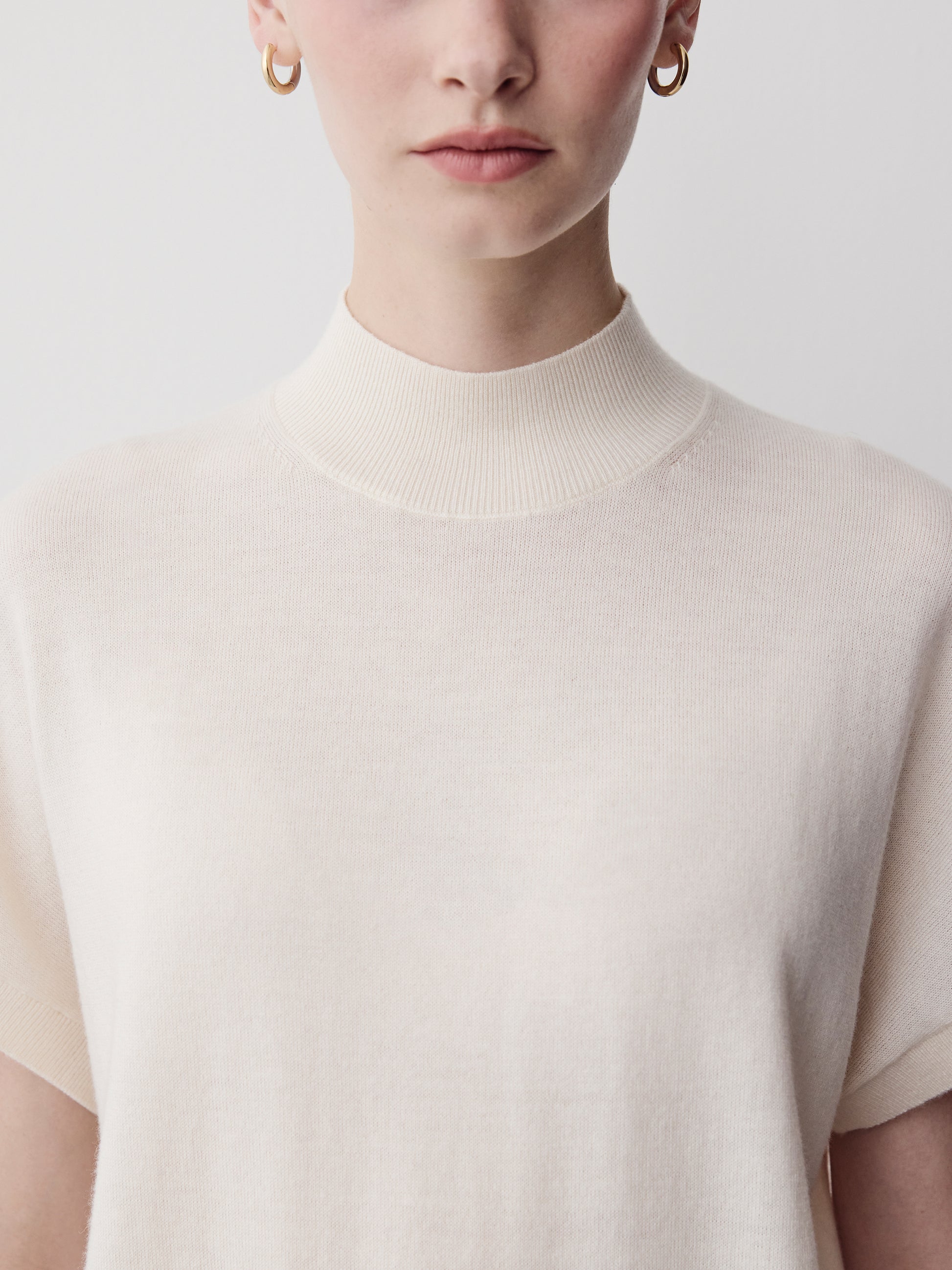 Knit Sweater Extra Fine Merino Wool Mock Neck