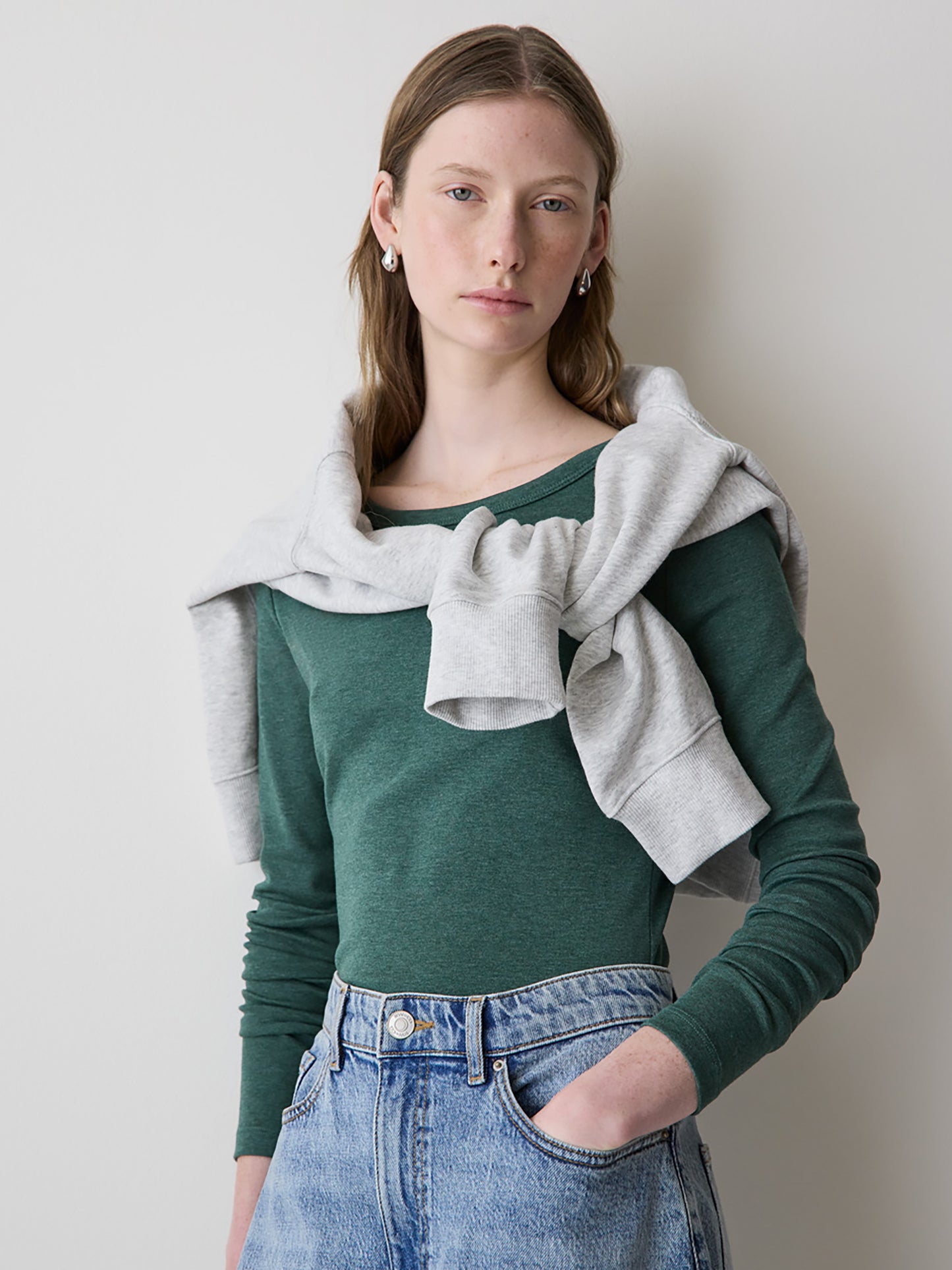 Luxe Knit Long-Sleeve Crew-Neck Fitted Ribbed Tee