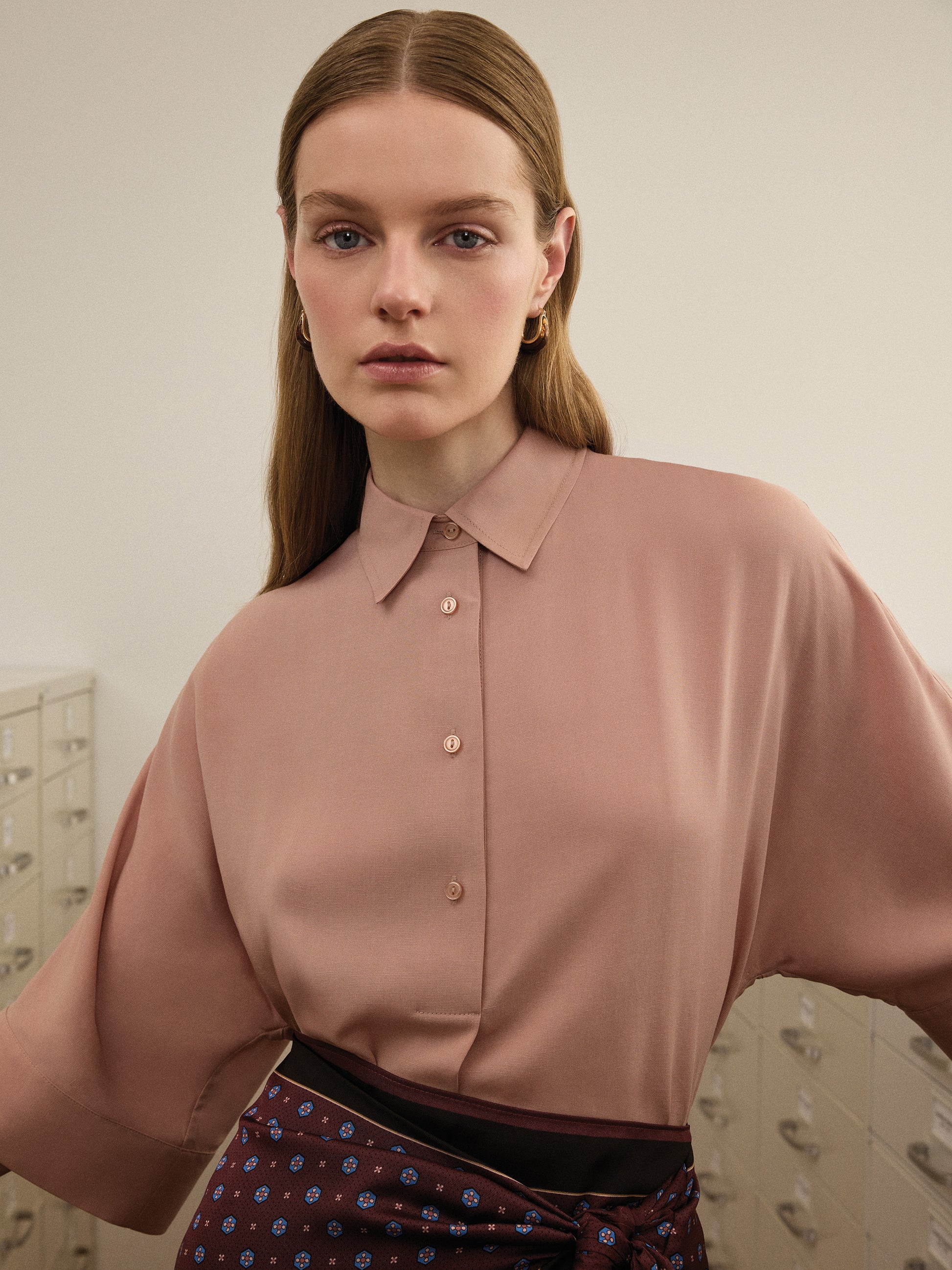 Short-Sleeve Blouse with Shirt Collar