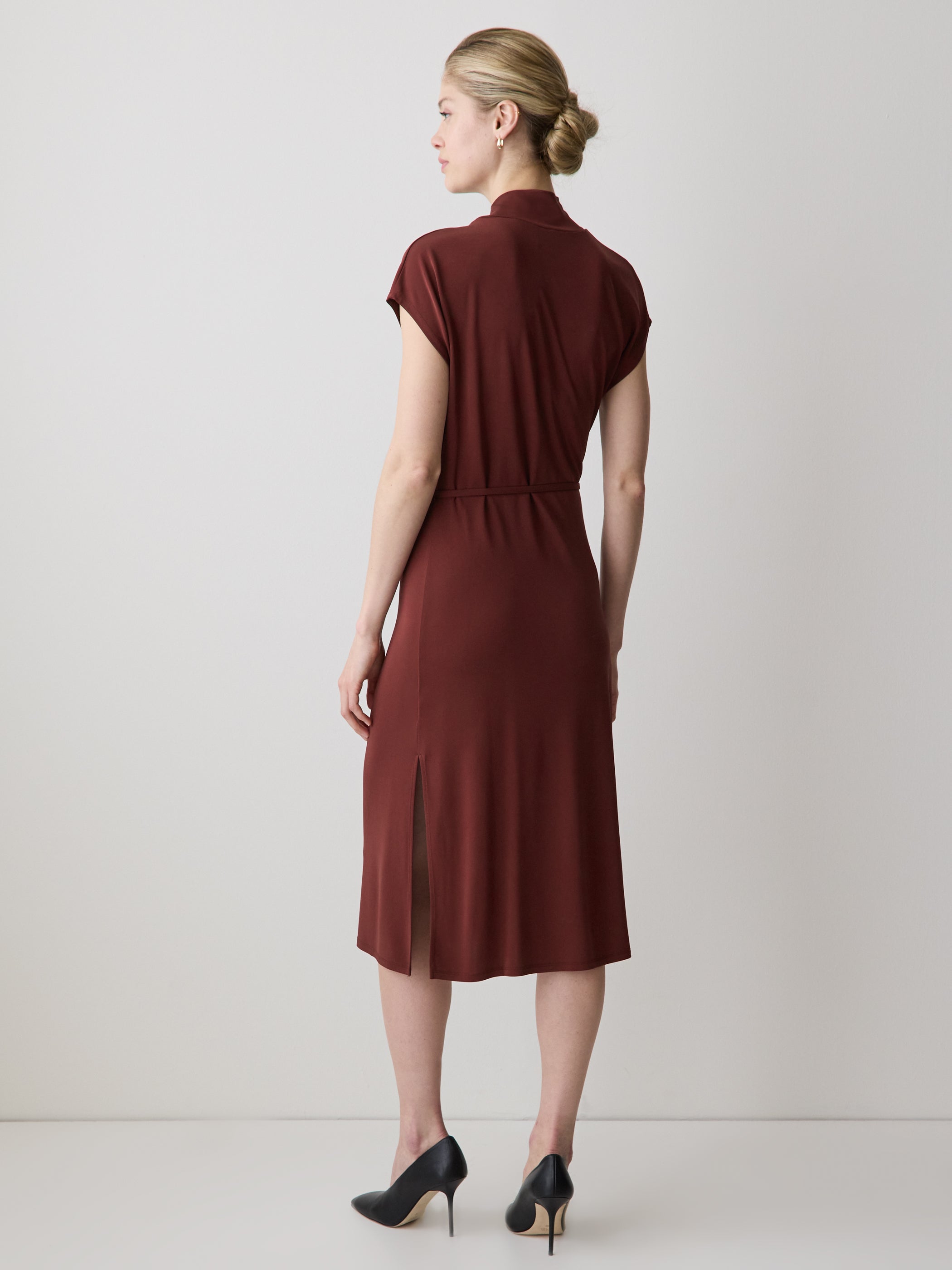Knit Midi Dress With Belted Neck