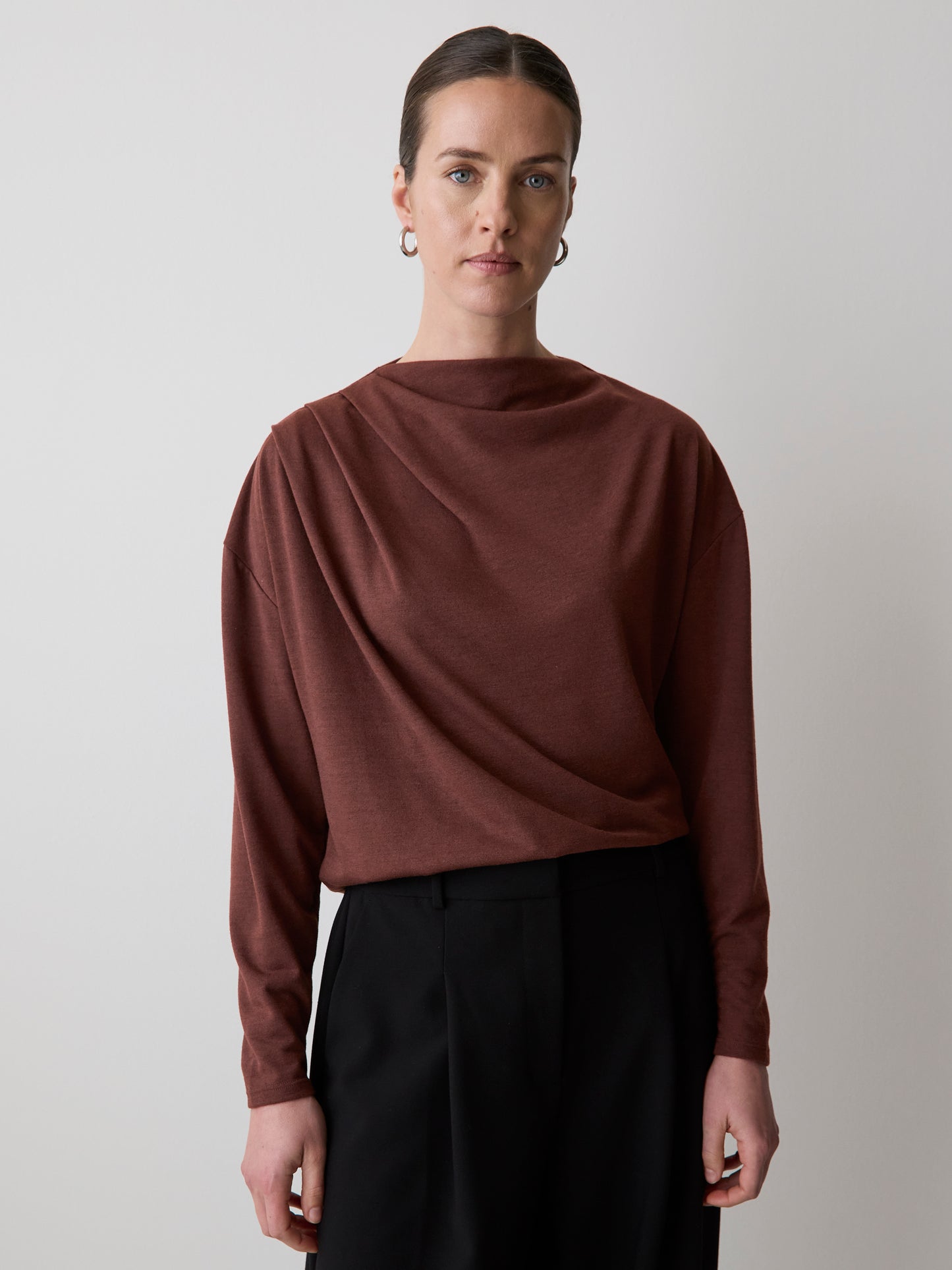 Haut à Manches Longues à Col Rond Drapé