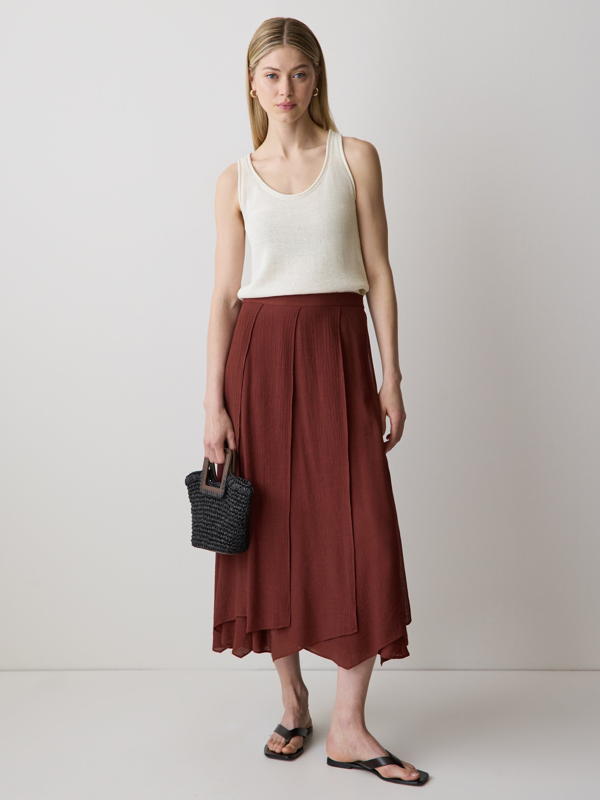 Mid-Rise Flare Midi Skirt