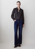 Silky Crepe Long-Sleeve Buttoned-Down Blouse