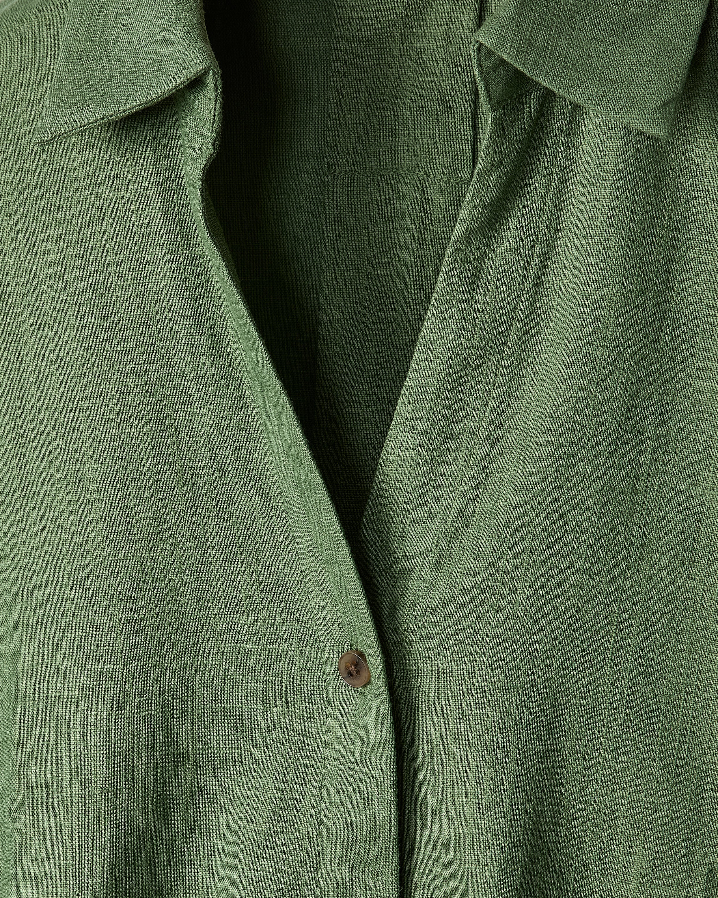 Linen-Blend Short-Sleeve Blouse with Shirt Collar