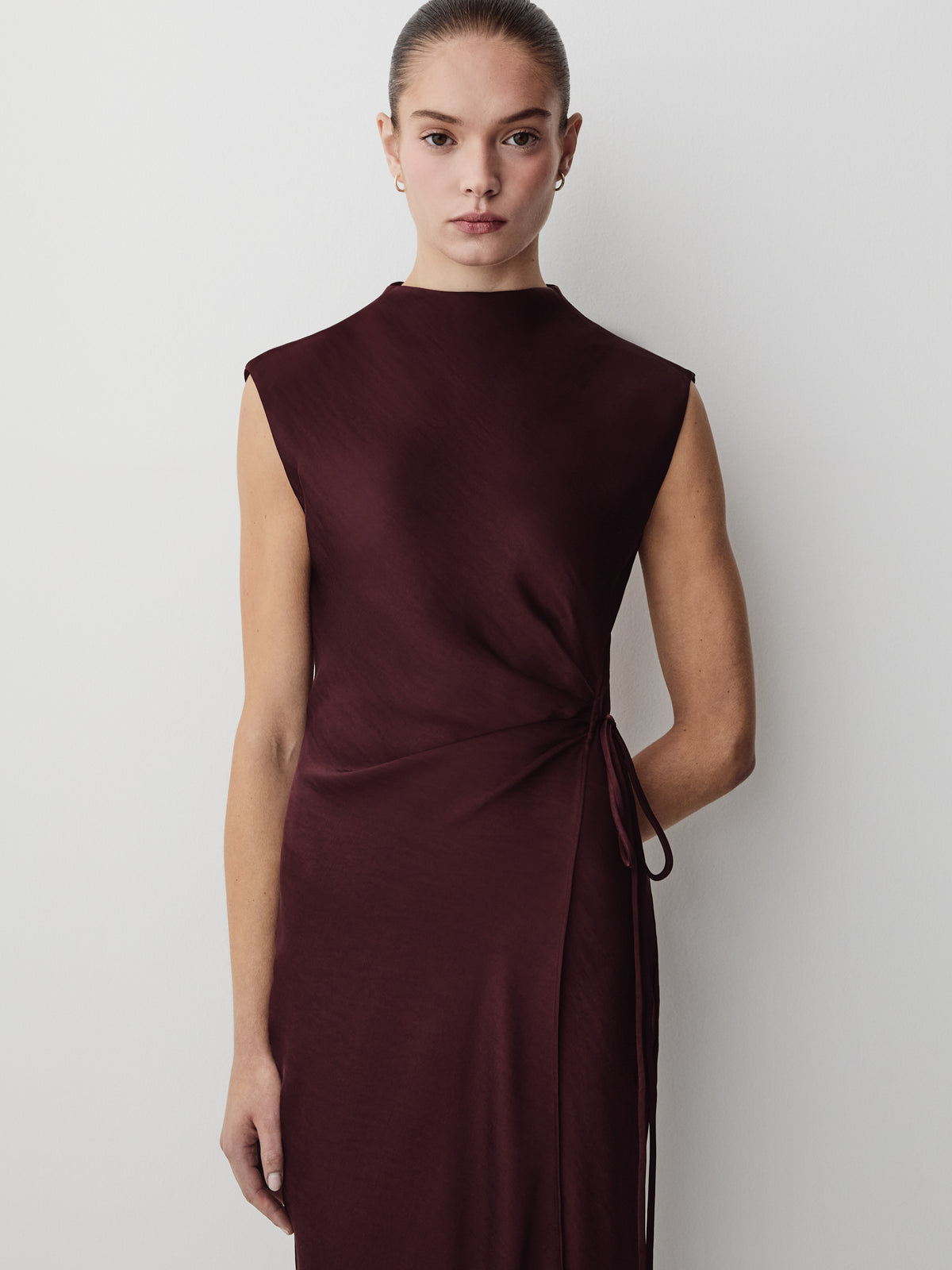 Satin Wrap Dress With Front Tie