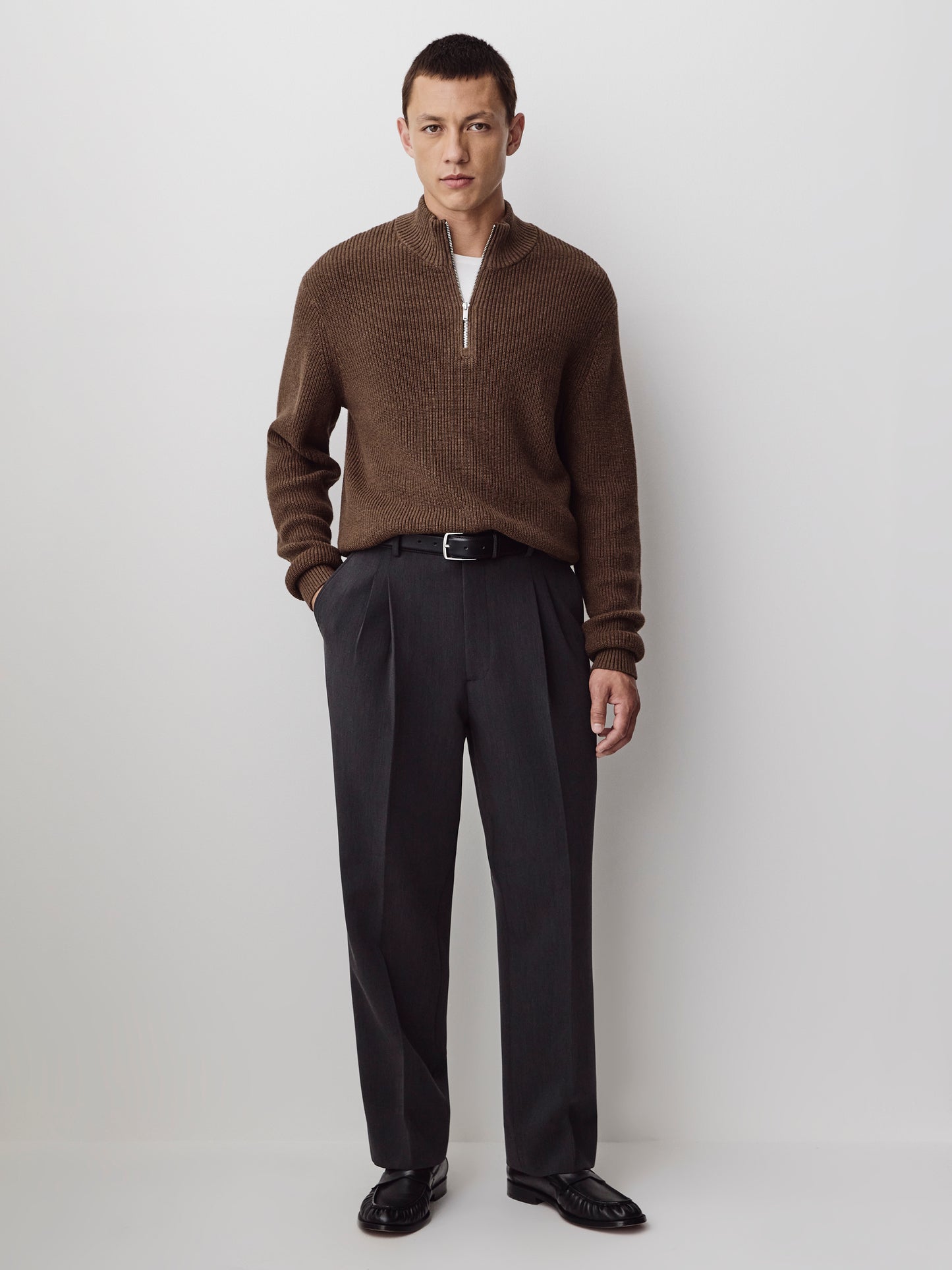 Men's Knit Cotton Cashmere Mock Zip Sweater