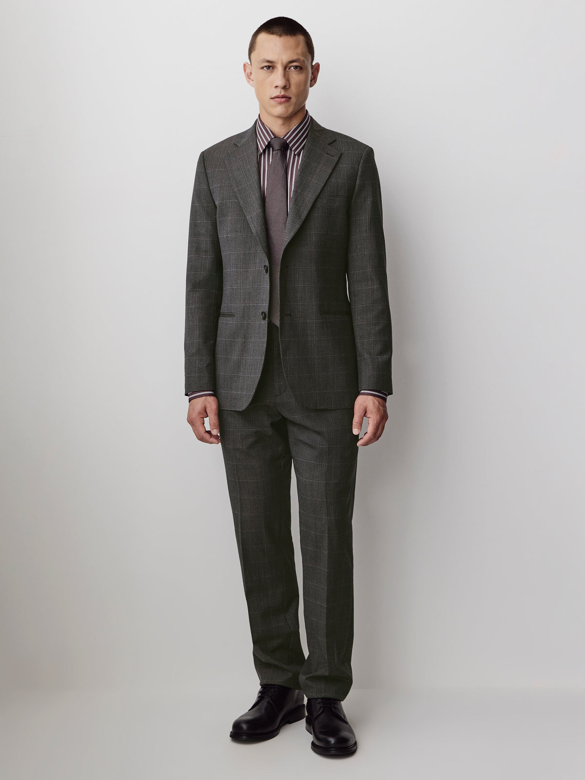 Slim Fit Wool Blend Charcoal Check Blazer