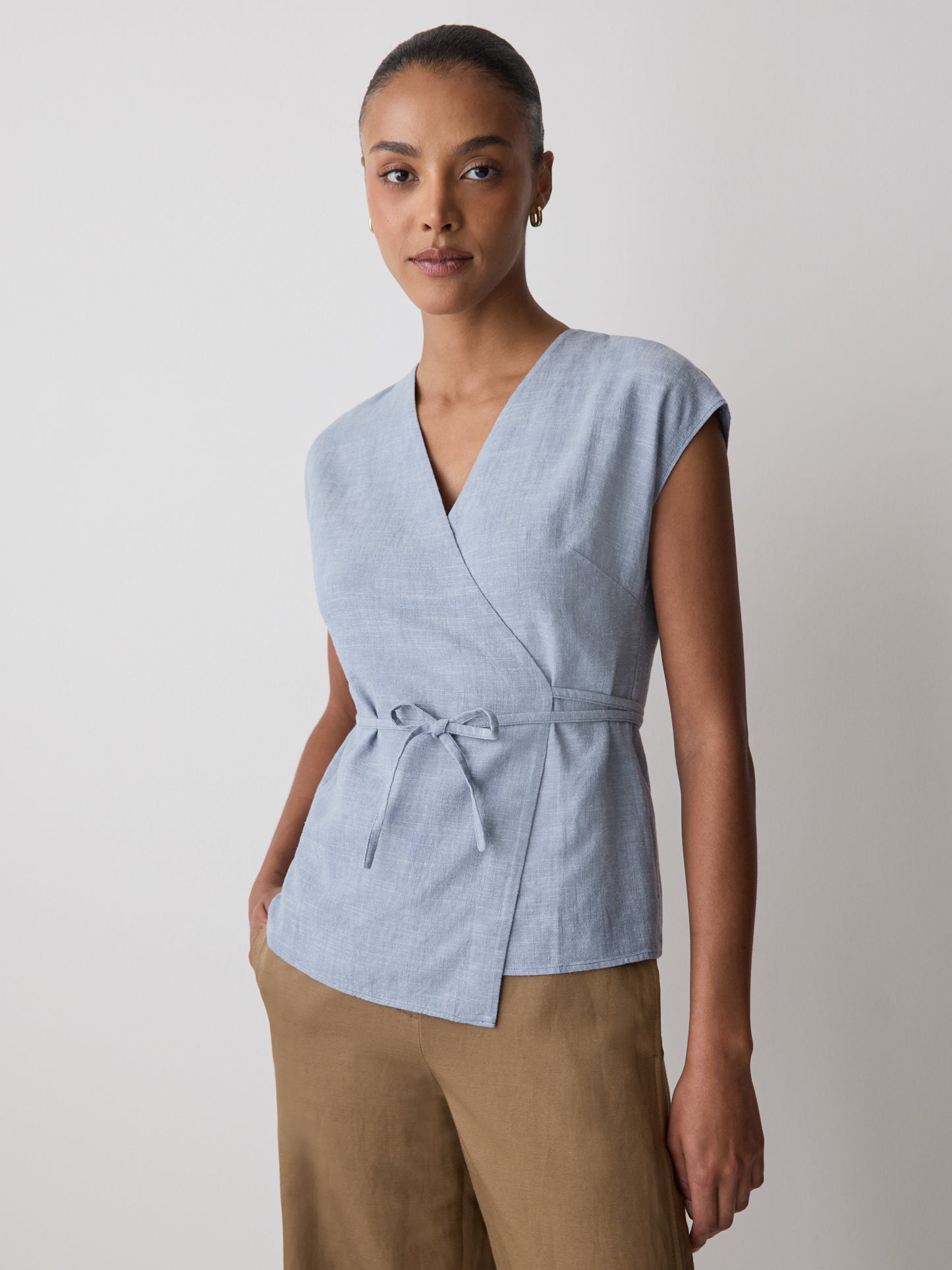 Woven Linen Blend Blouse Extended Sleeve