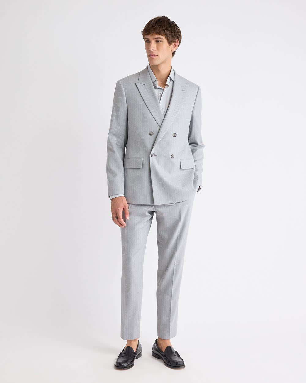 Tailored Fit Double-Breasted Striped Suit Blazer