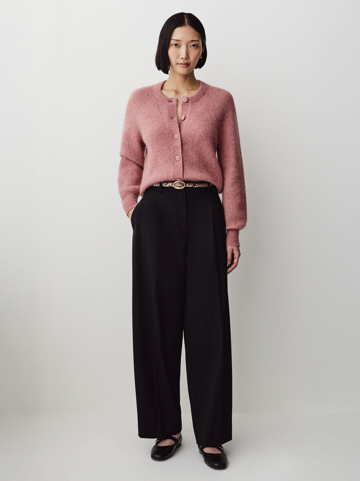 Wool-Blend Long-Sleeve Crew-Neck Cardigan