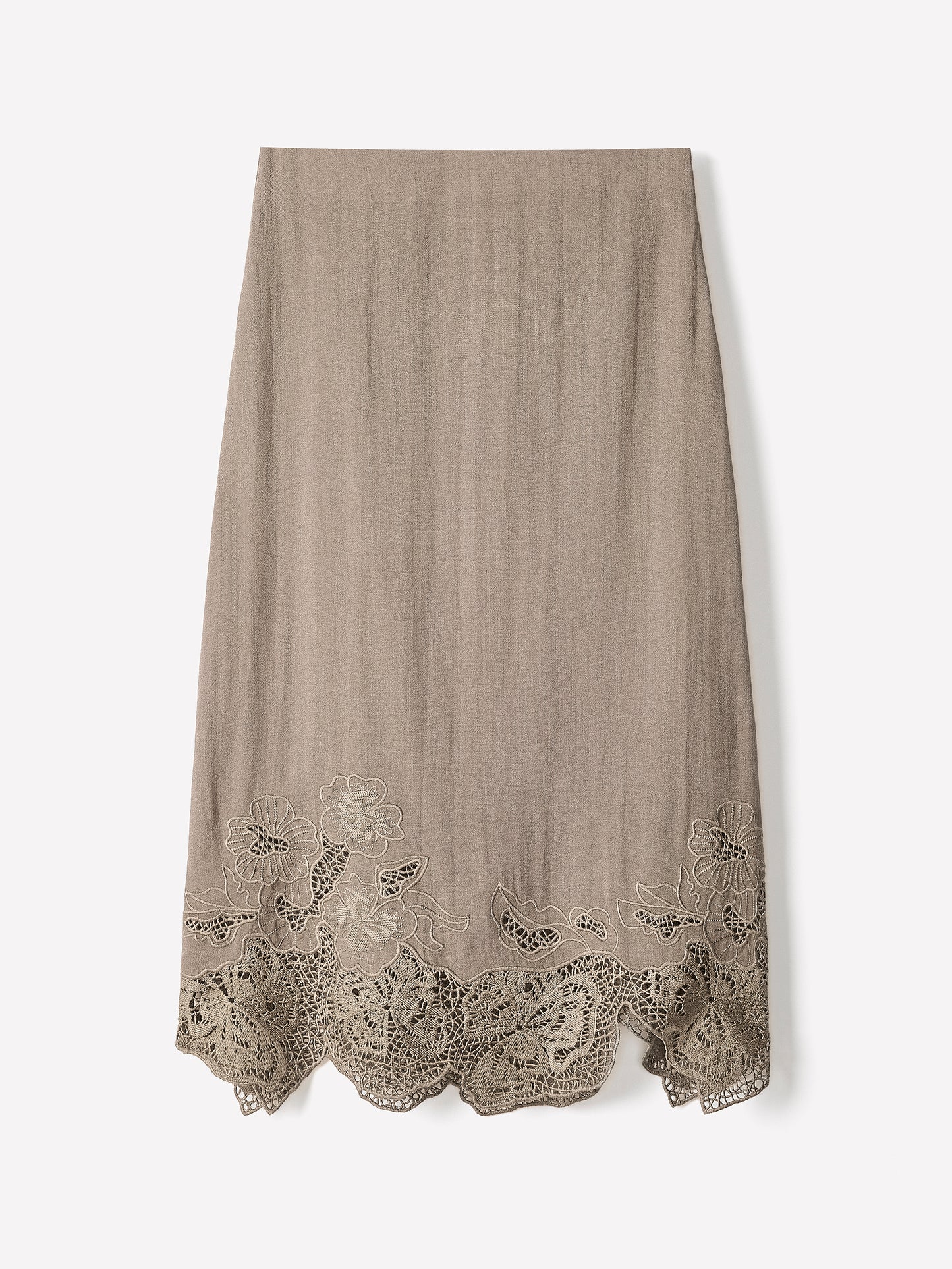 Woven Straight Skirt with Lace Trim