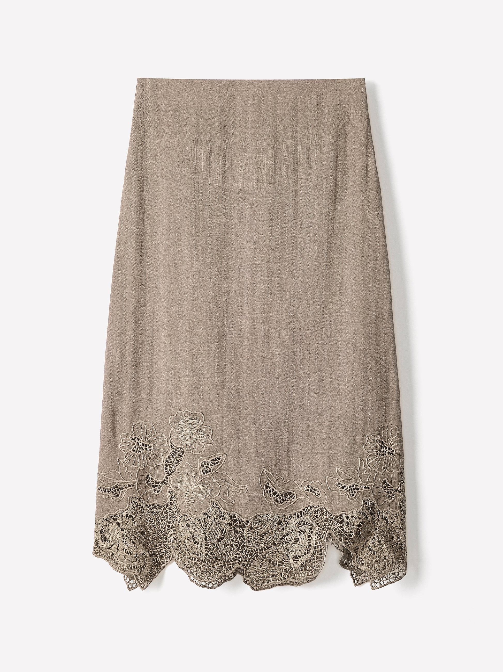 Woven Straight Skirt with Lace Trim