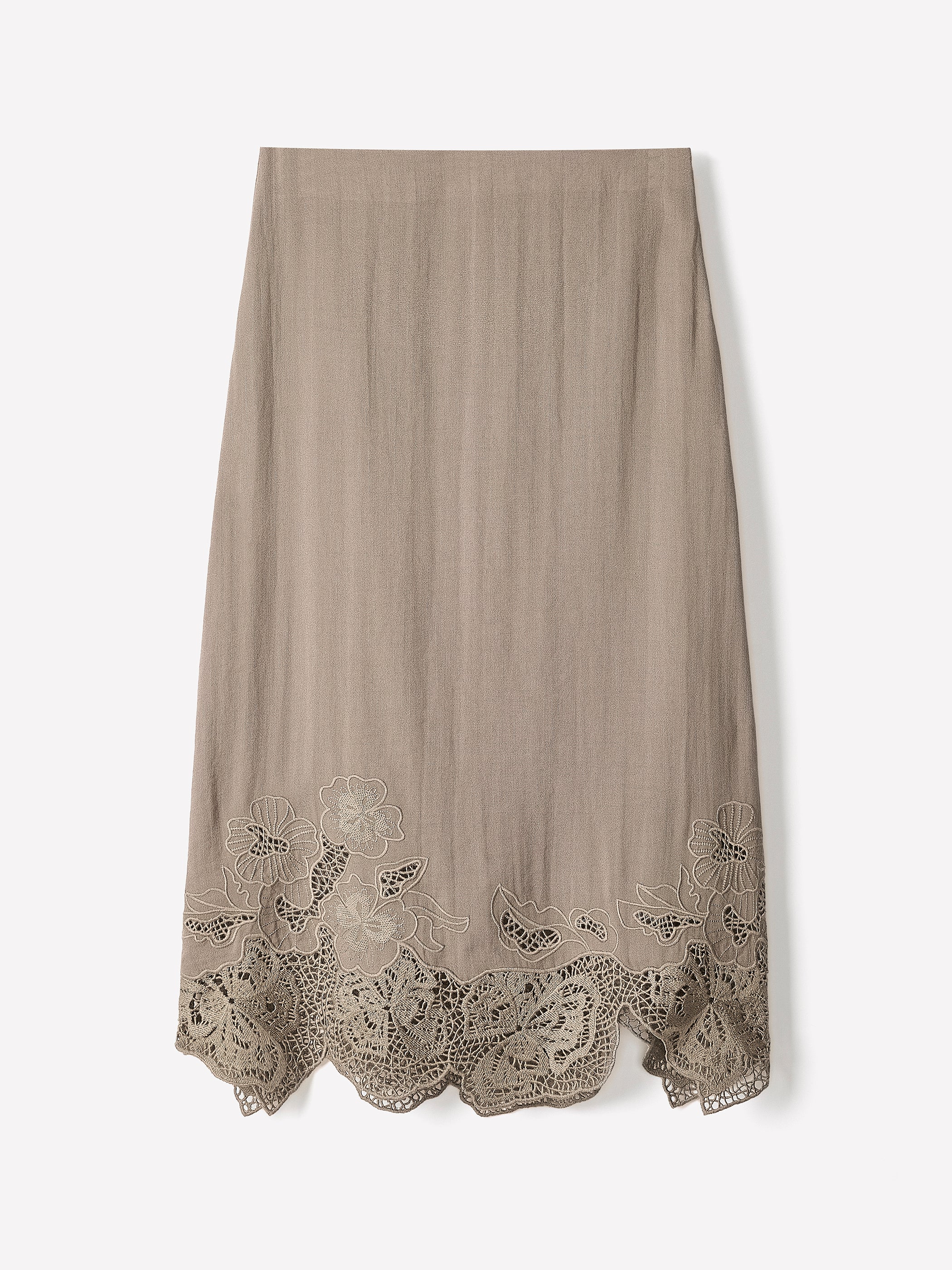 Woven Straight Skirt with Lace Trim