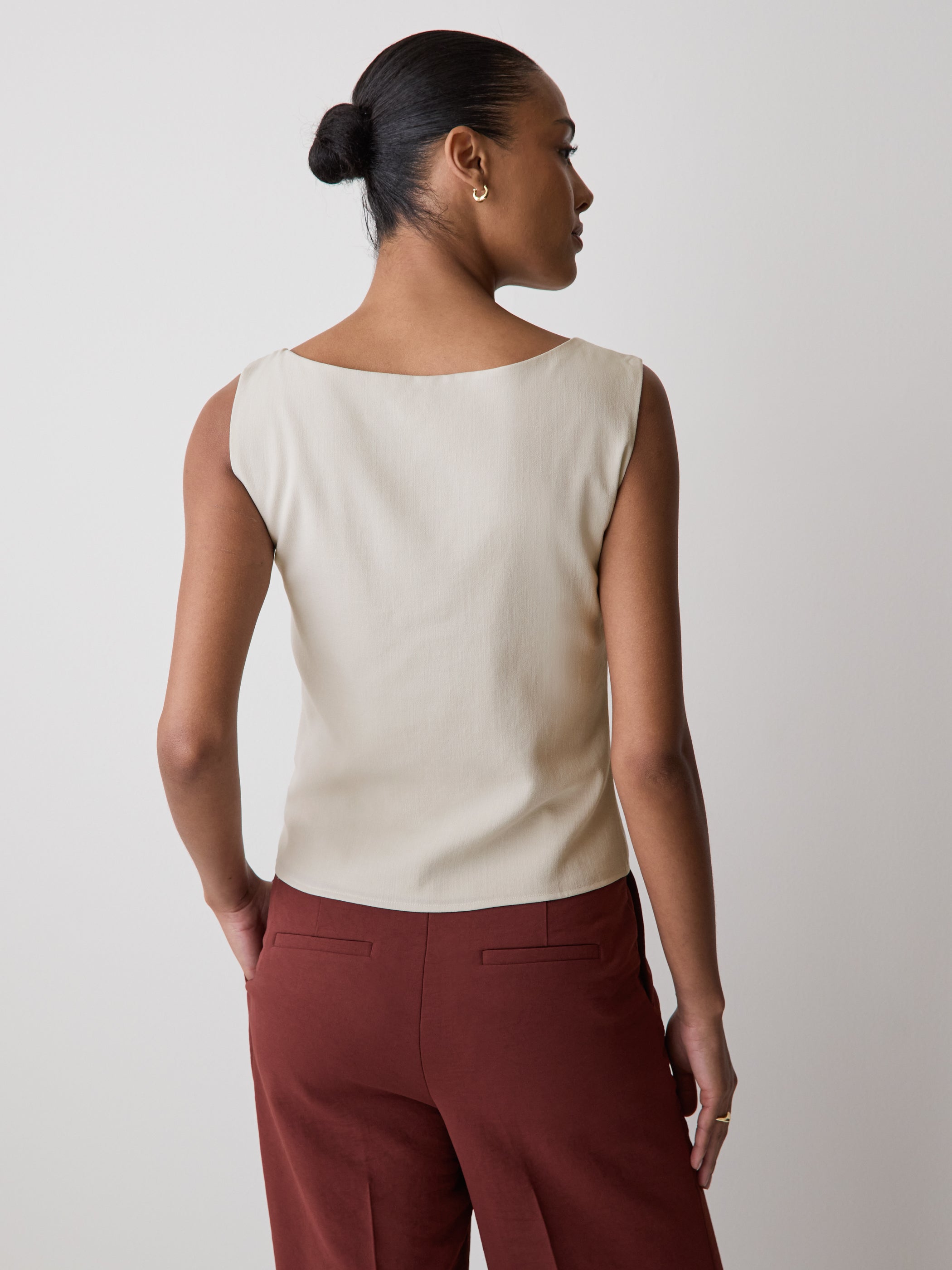 Woven Linen Blend Blouse with Shoulder Twist