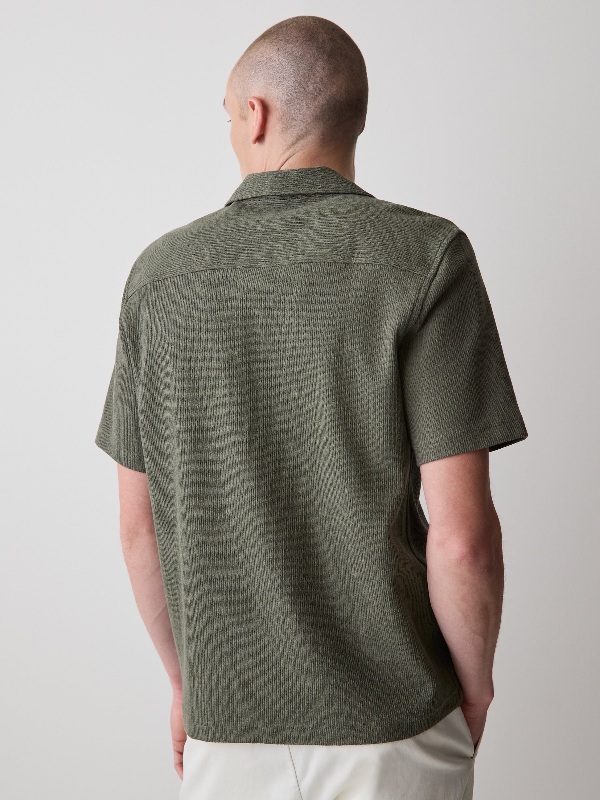 Short-Sleeve Textured Shirt with Camp Collar
