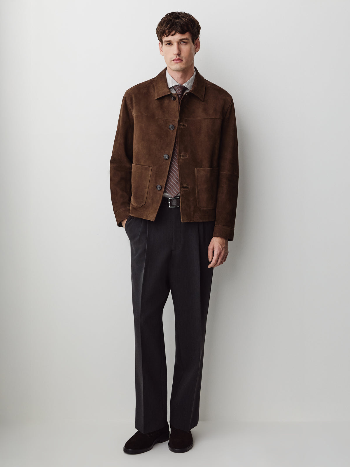 Suede Jacket with Shirt Collar