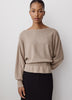 Ladies Knit Sweater Cinched Waist Boat Neck Cotton Blend